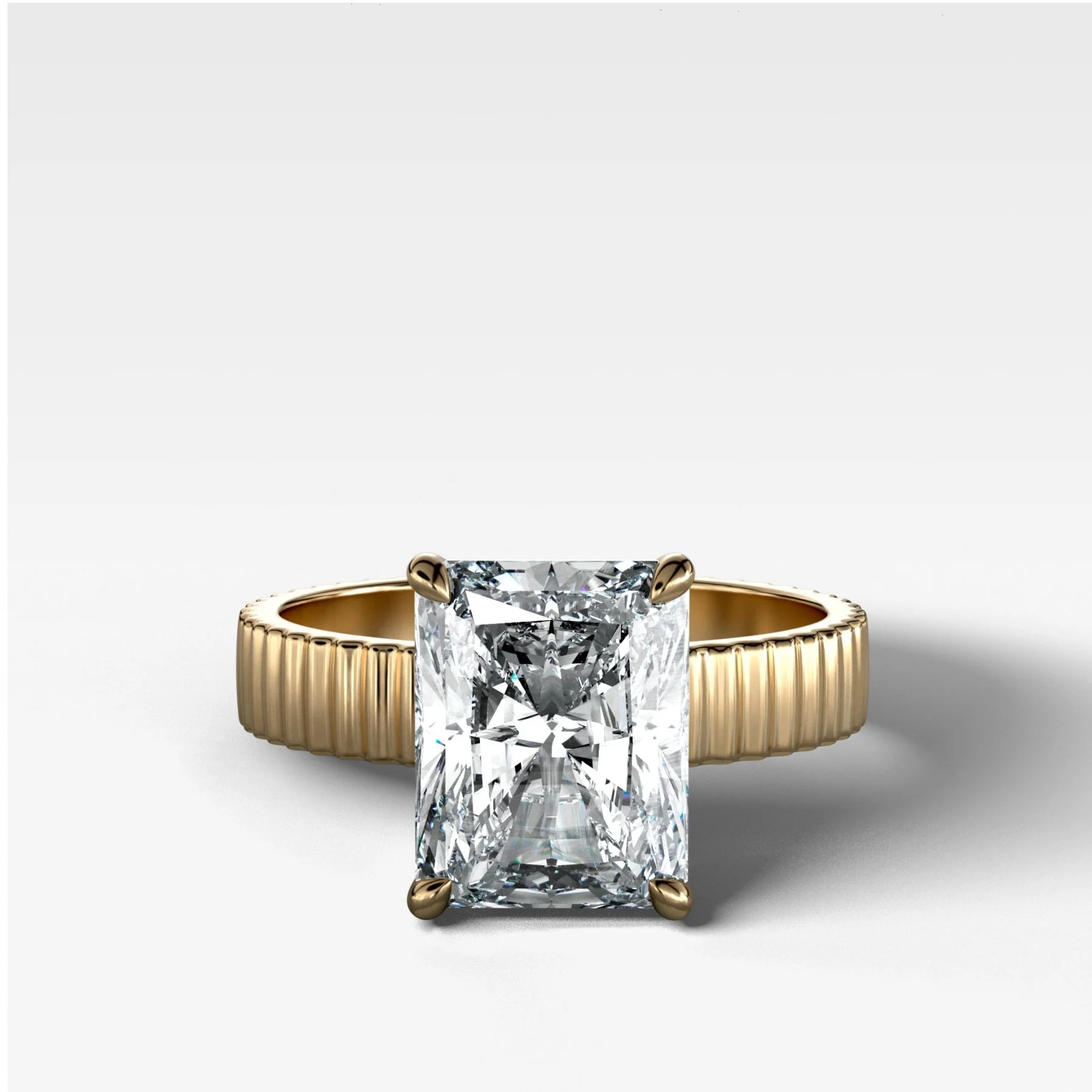 Finest Ridged Solitaire Engagement Ring With Elongated Radiant Cut Diamond