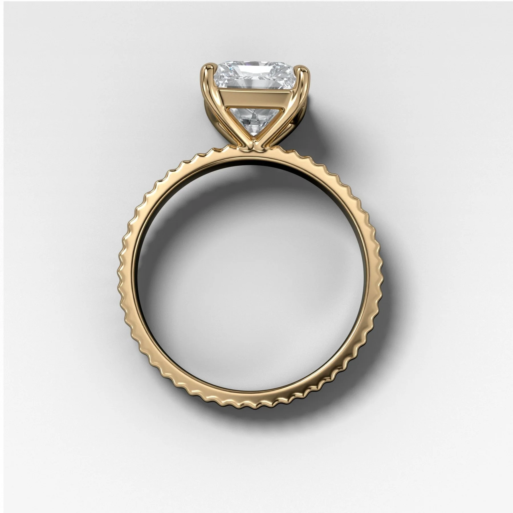 Finest Ridged Solitaire Engagement Ring With Elongated Radiant Cut Diamond - Image 2