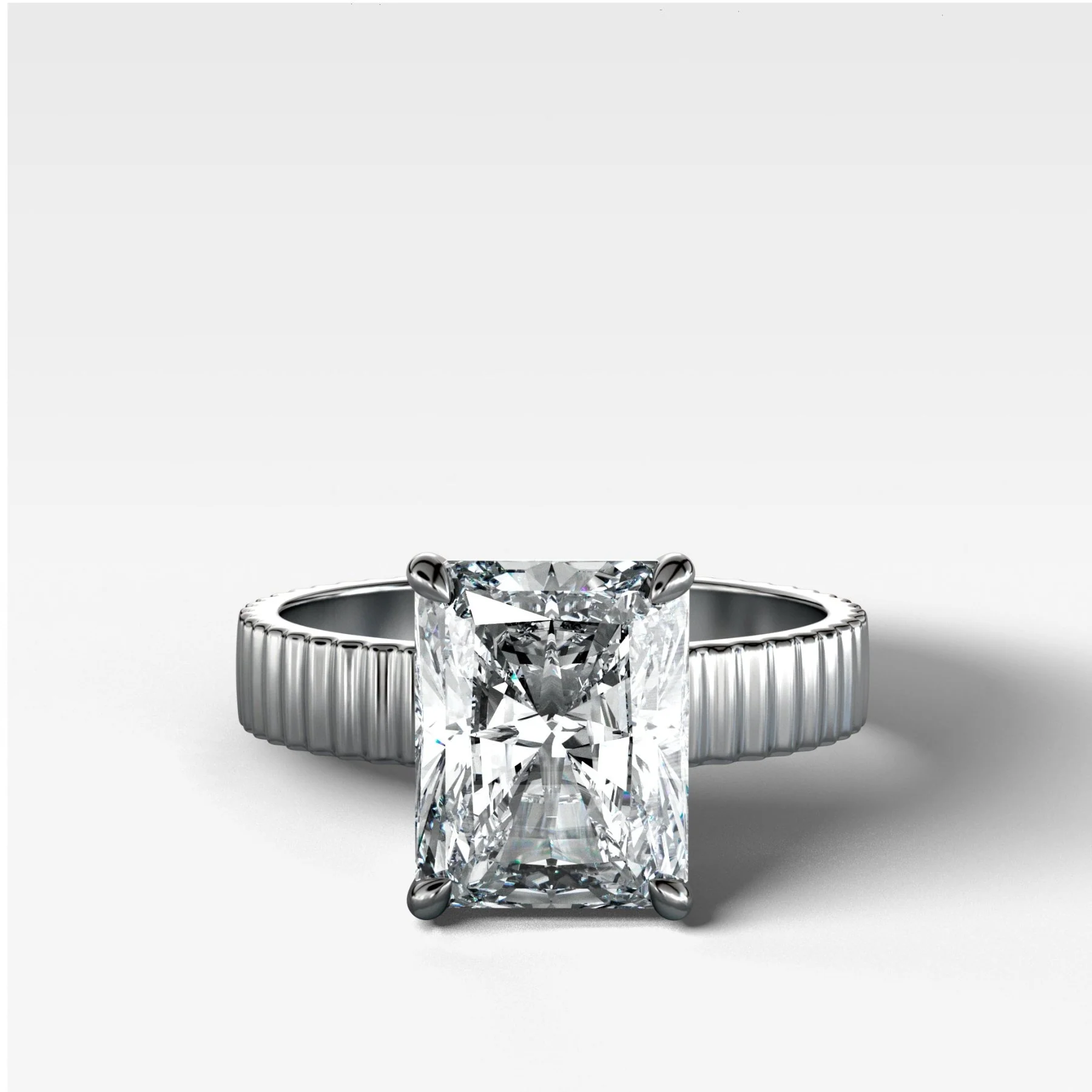 Finest Ridged Solitaire Engagement Ring With Elongated Radiant Cut Diamond - Image 4