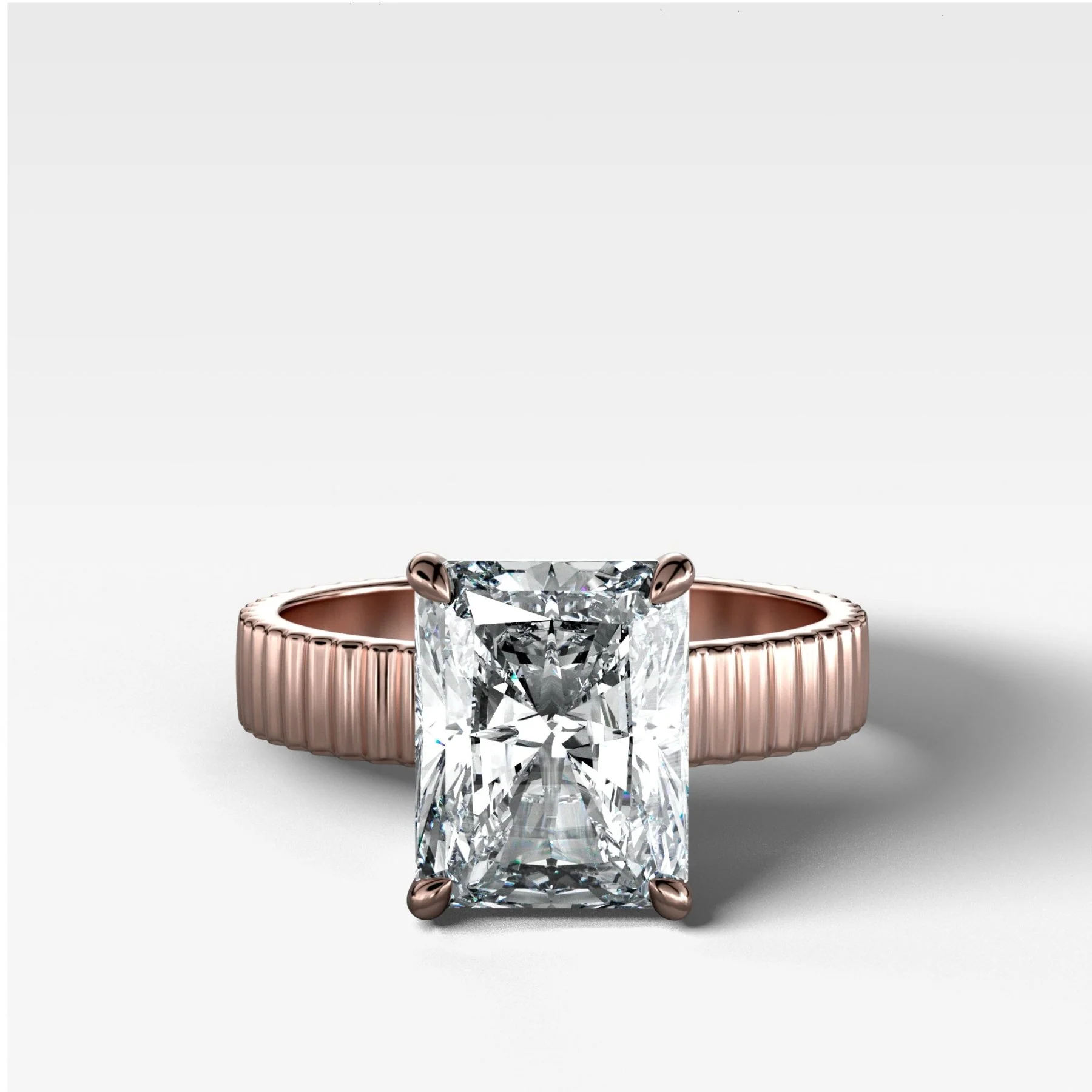 Finest Ridged Solitaire Engagement Ring With Elongated Radiant Cut Diamond - Image 5