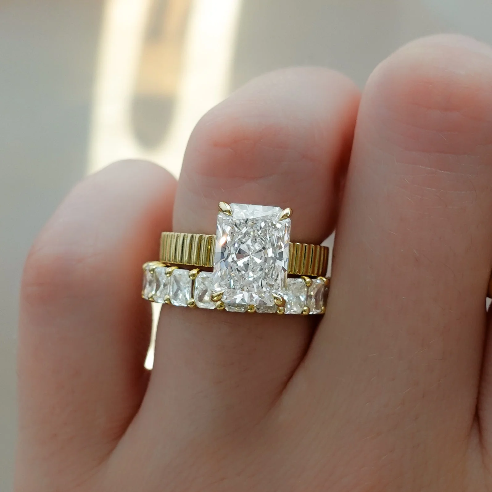 Finest Ridged Solitaire Engagement Ring With Elongated Radiant Cut Diamond - Image 6