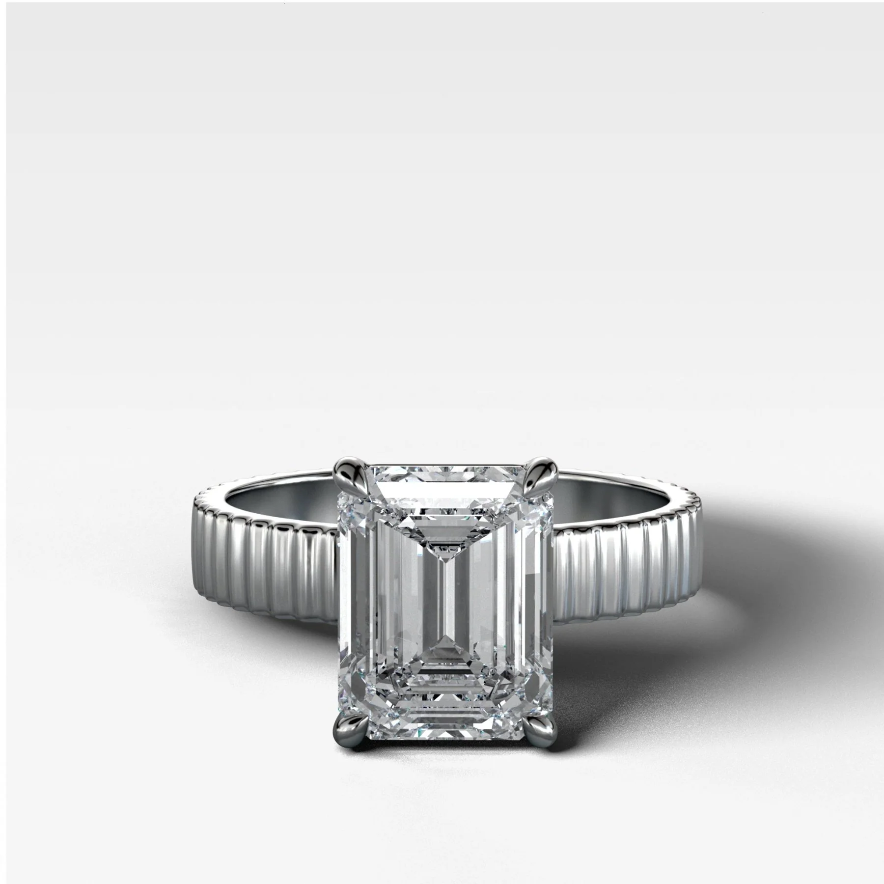 Finest Ridged Solitaire Engagement Ring With Emerald Cut Diamond - Image 4