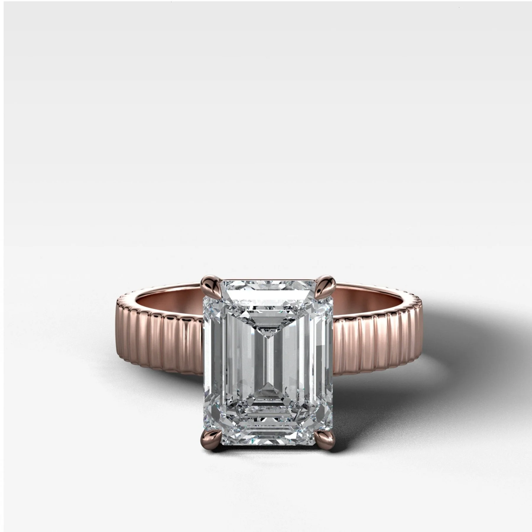 Finest Ridged Solitaire Engagement Ring With Emerald Cut Diamond - Image 5