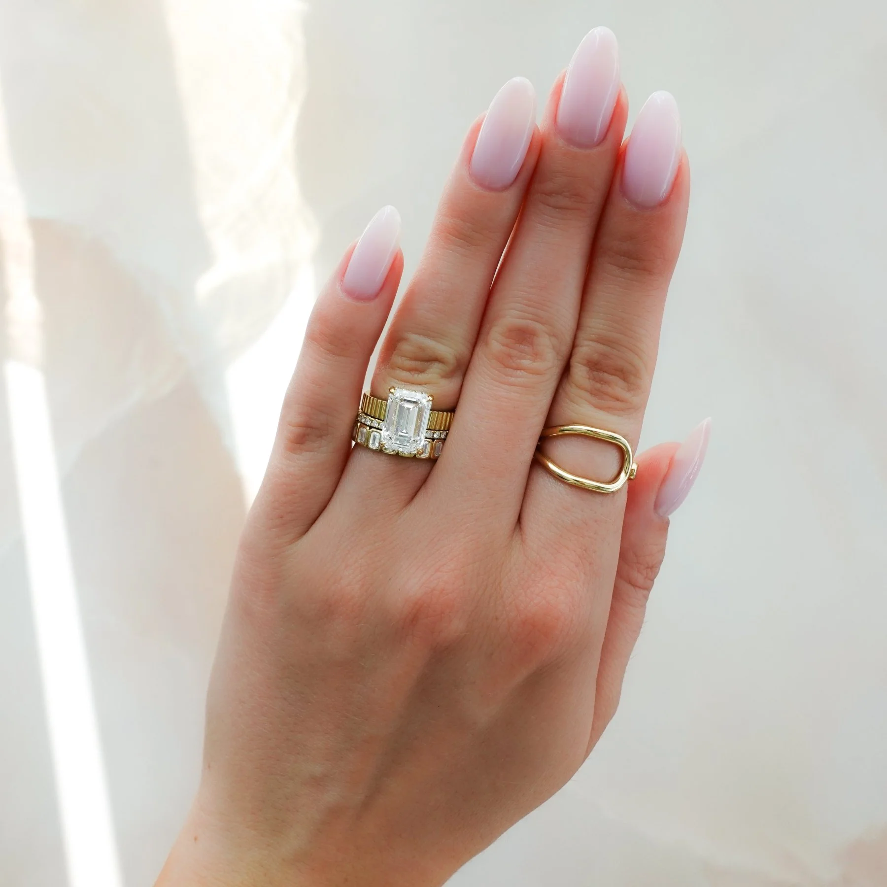 Finest Ridged Solitaire Engagement Ring With Emerald Cut Diamond - Image 6