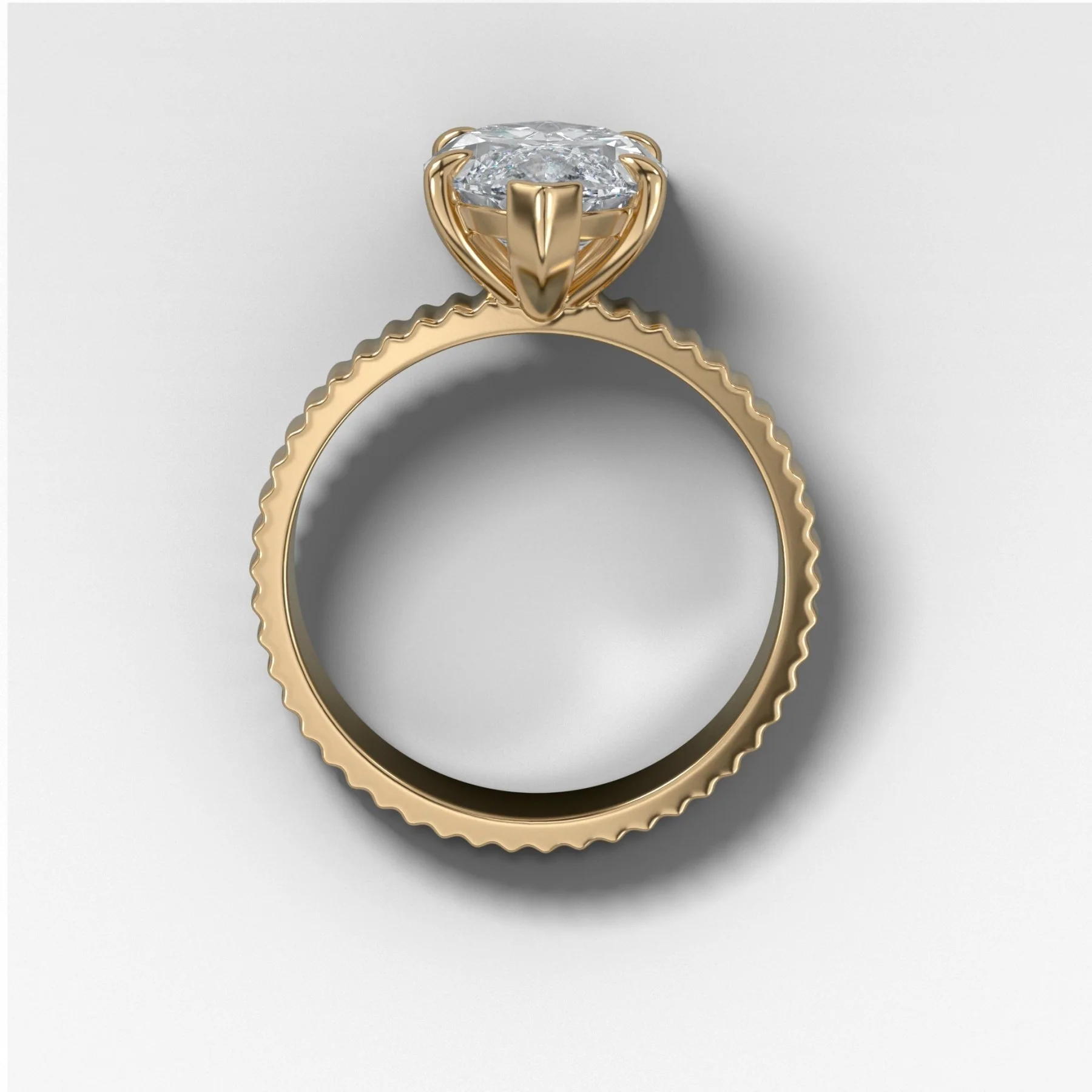 Finest Ridged Solitaire Engagement Ring With Marquise Cut Diamond - Image 2