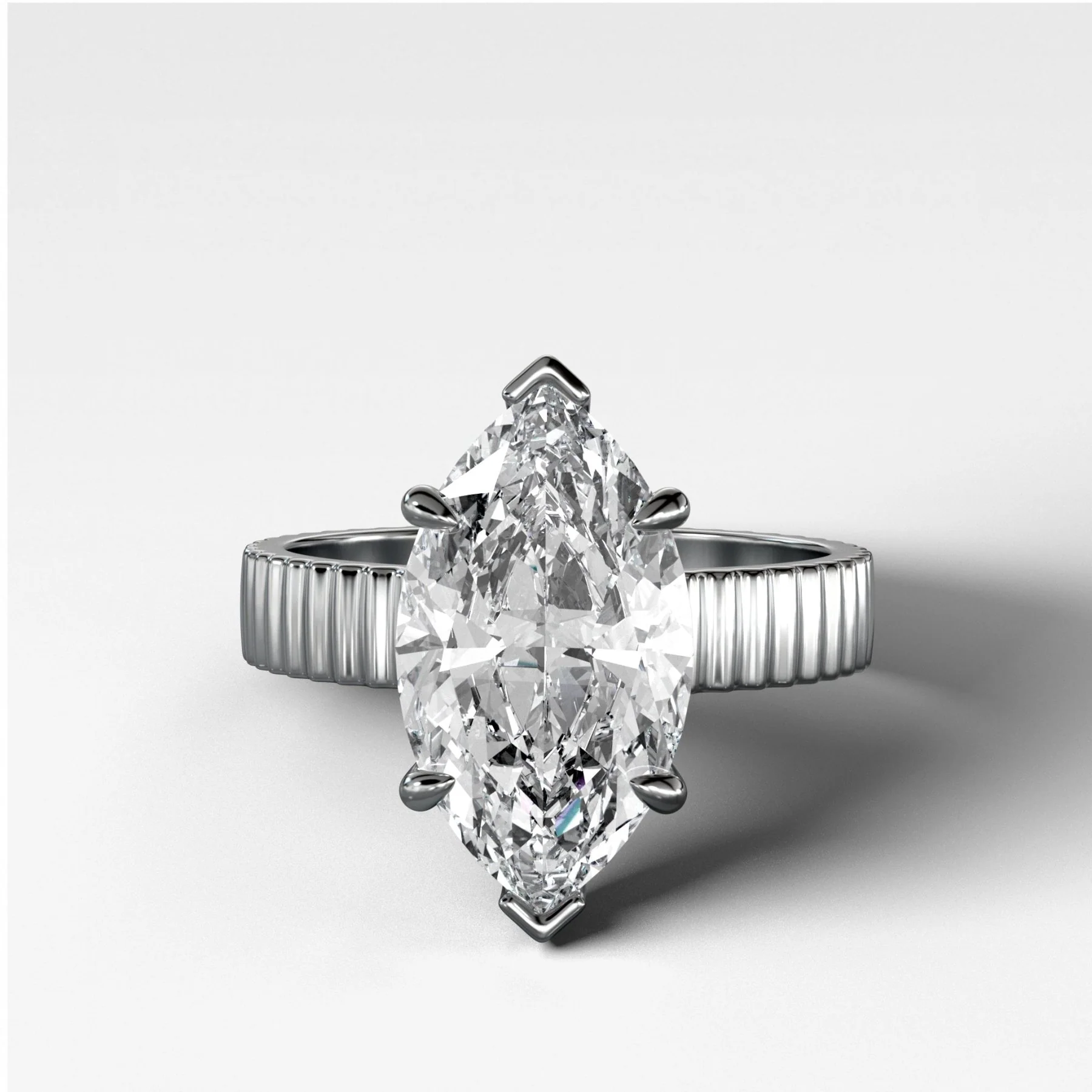 Finest Ridged Solitaire Engagement Ring With Marquise Cut Diamond - Image 4