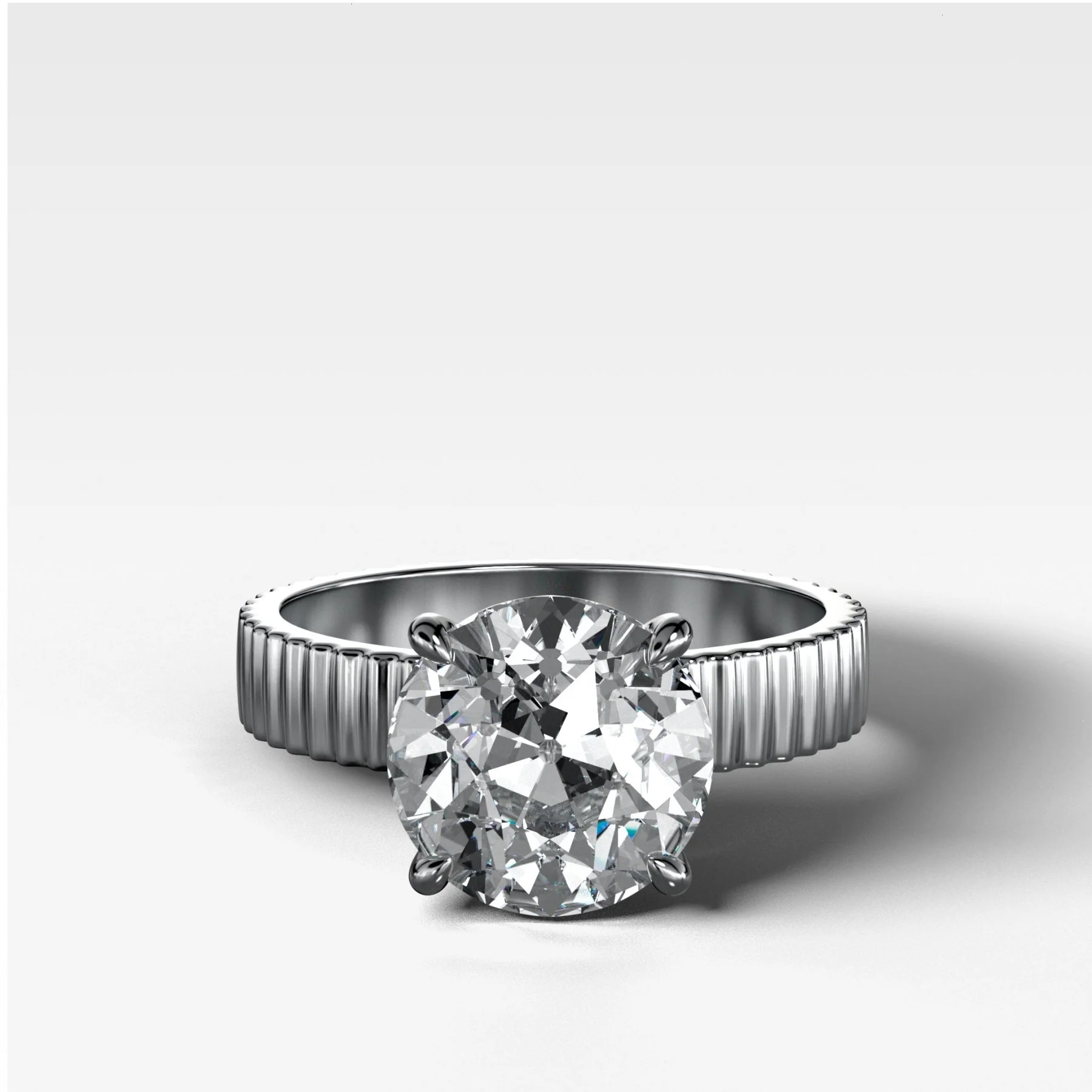 Finest Ridged Solitaire Engagement Ring With Old European Cut Diamond - Image 3