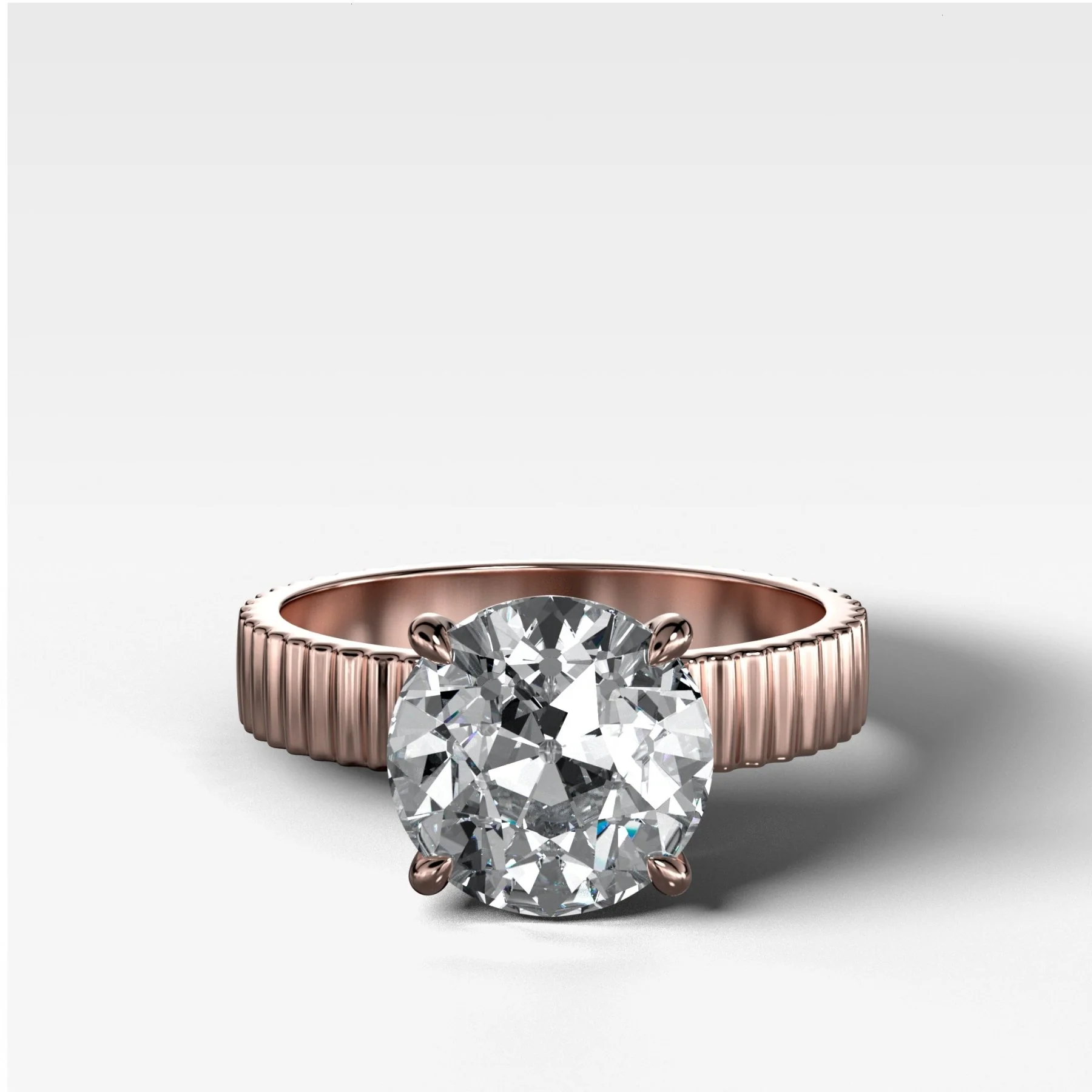 Finest Ridged Solitaire Engagement Ring With Old European Cut Diamond - Image 4