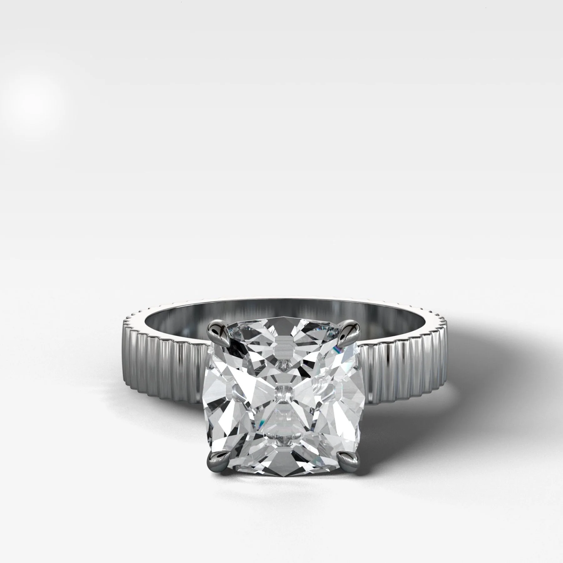 Finest Ridged Solitaire Engagement Ring With Old Mine Cut Diamond - Image 3