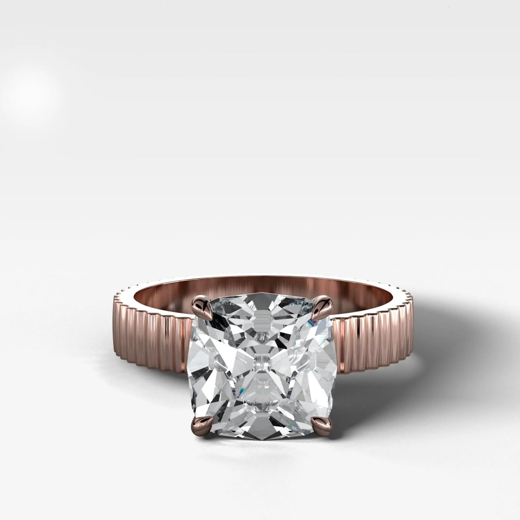 Finest Ridged Solitaire Engagement Ring With Old Mine Cut Diamond - Image 4