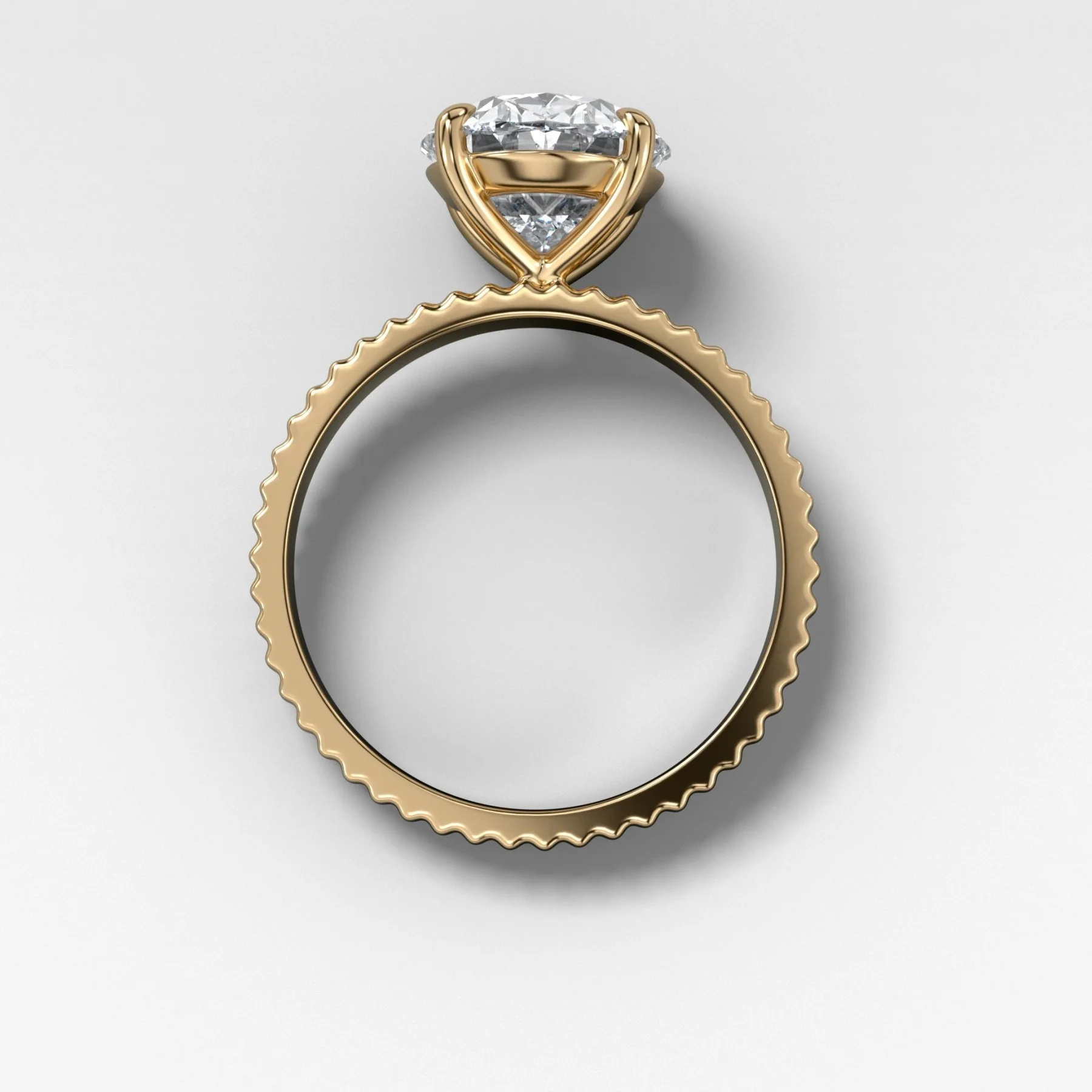 Finest Ridged Solitaire Engagement Ring With Oval Cut Diamond - Image 2