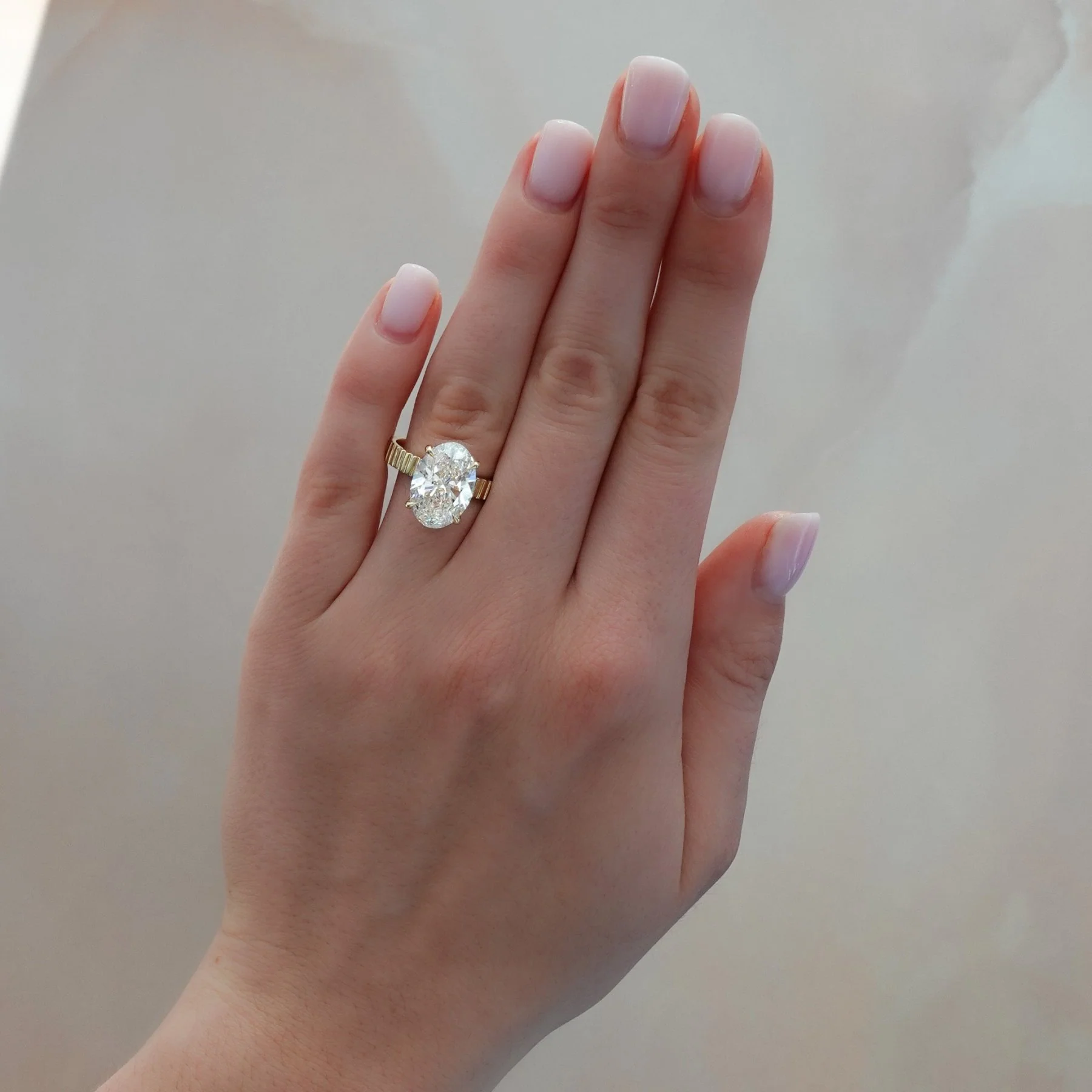 Finest Ridged Solitaire Engagement Ring With Oval Cut Diamond - Image 3