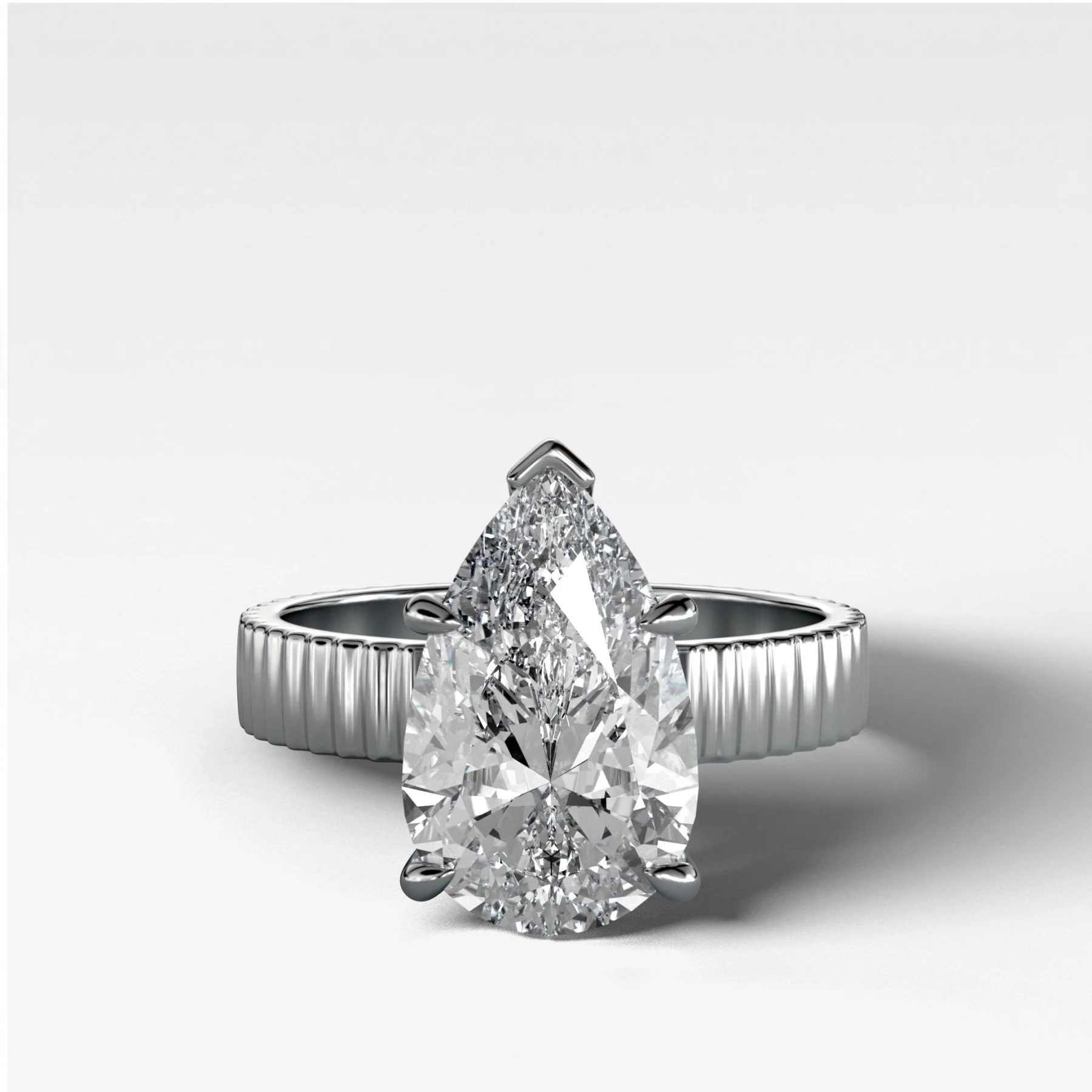 Finest Ridged Solitaire Engagement Ring With Pear Cut Diamond - Image 3