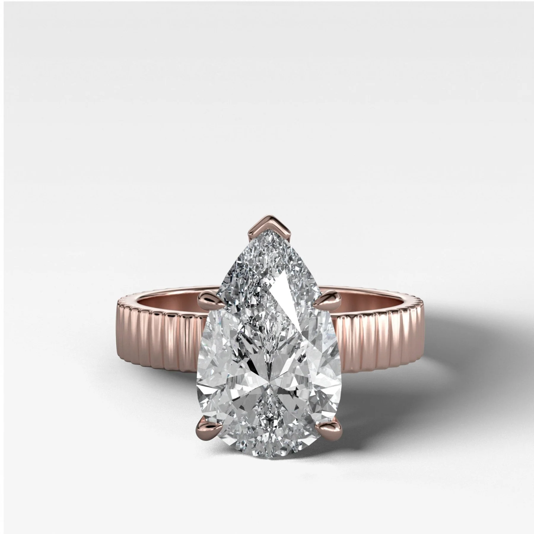 Finest Ridged Solitaire Engagement Ring With Pear Cut Diamond - Image 4