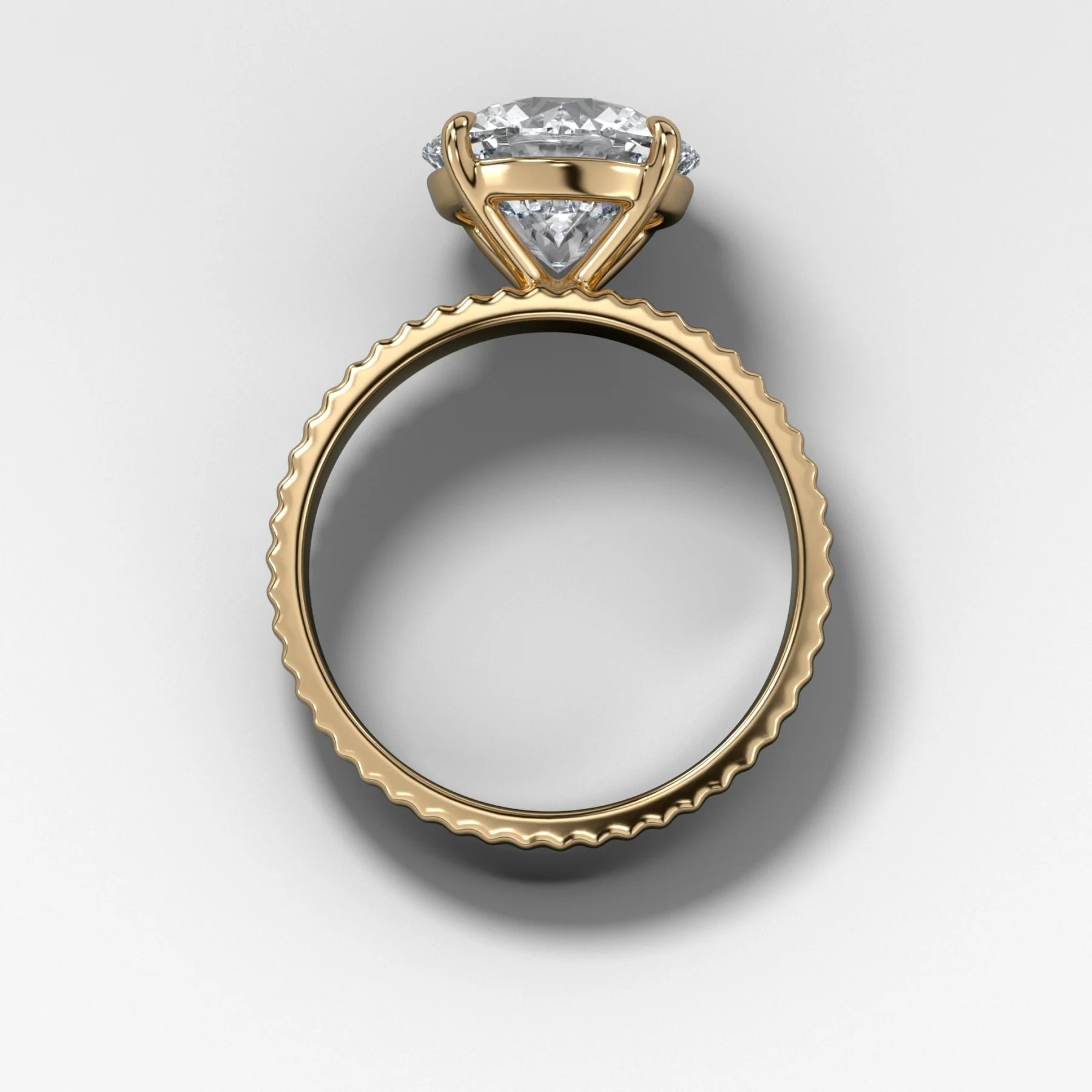 Finest Ridged Solitaire Engagement Ring With Round Cut Diamond - Image 2