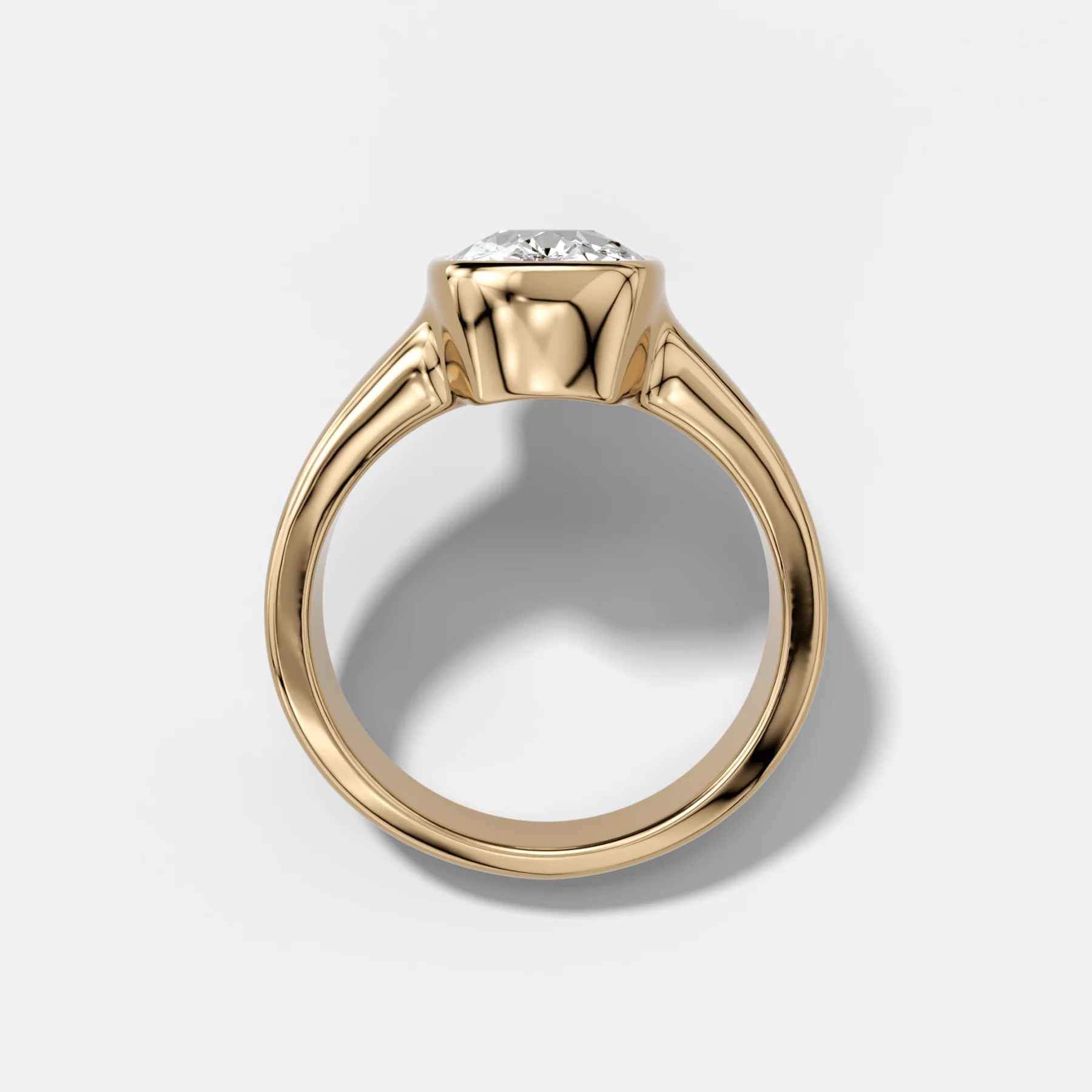 Finest Tapered Bezel Set Engagement Ring With Elongated Cushion Cut Diamond - Image 2