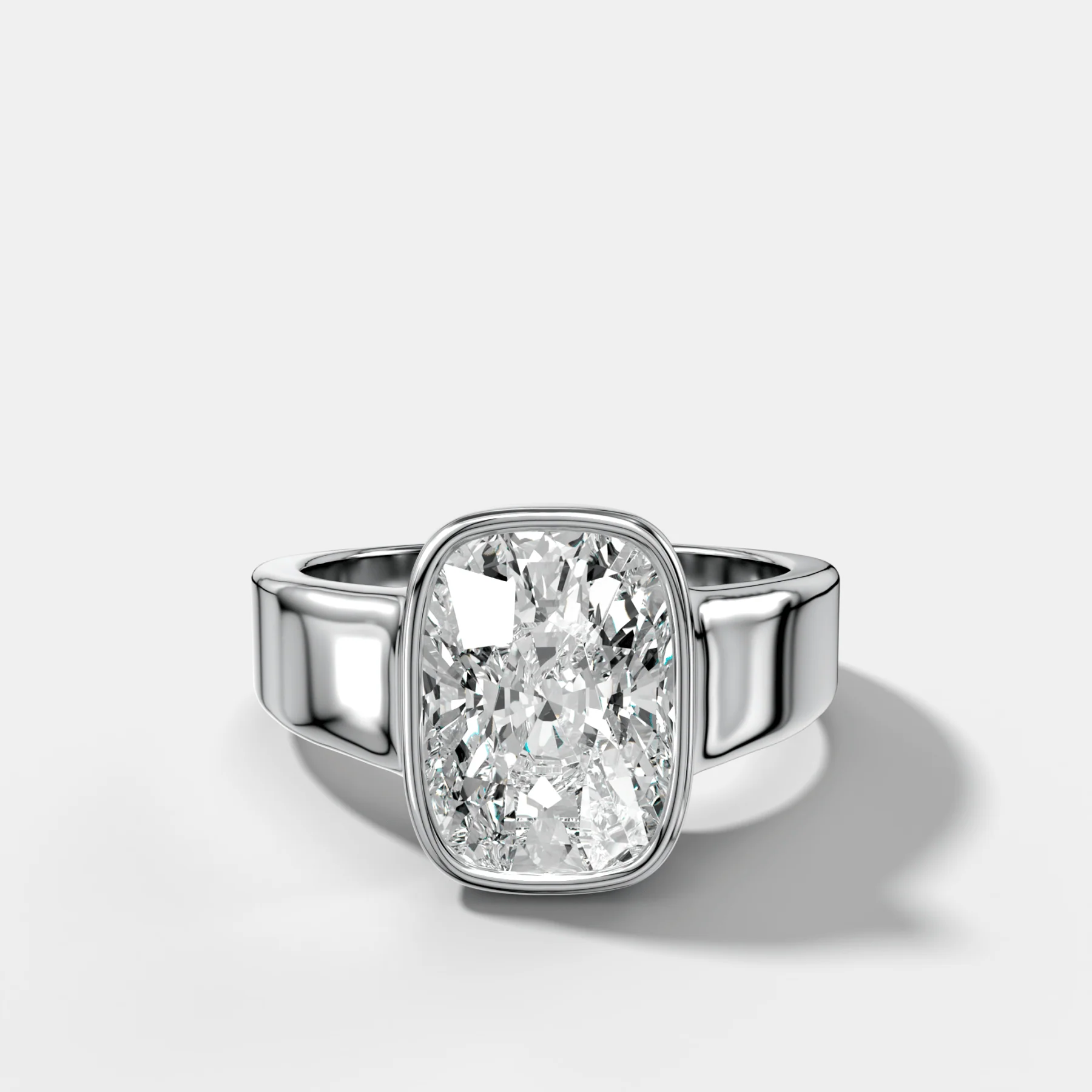Finest Tapered Bezel Set Engagement Ring With Elongated Cushion Cut Diamond - Image 3