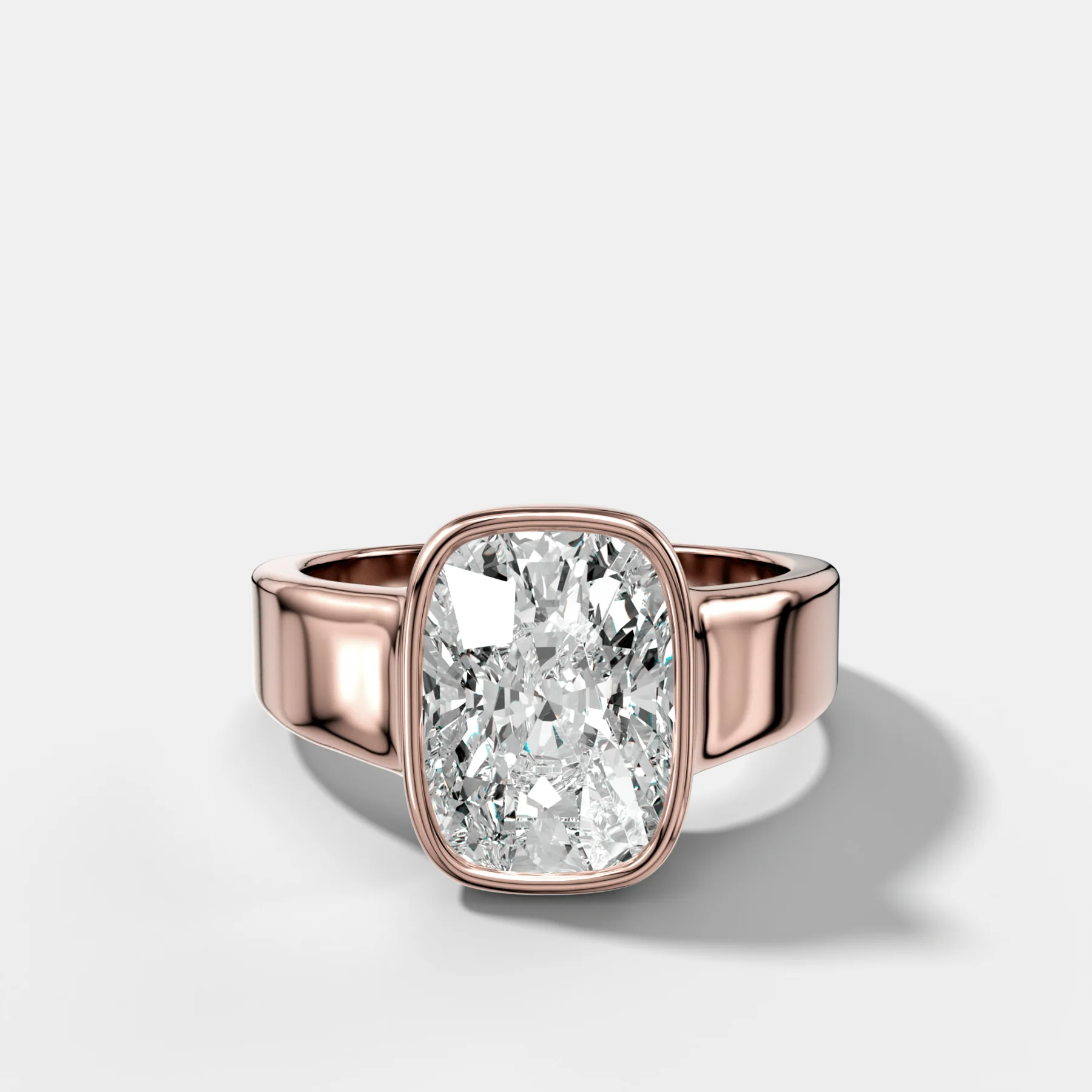 Finest Tapered Bezel Set Engagement Ring With Elongated Cushion Cut Diamond - Image 4
