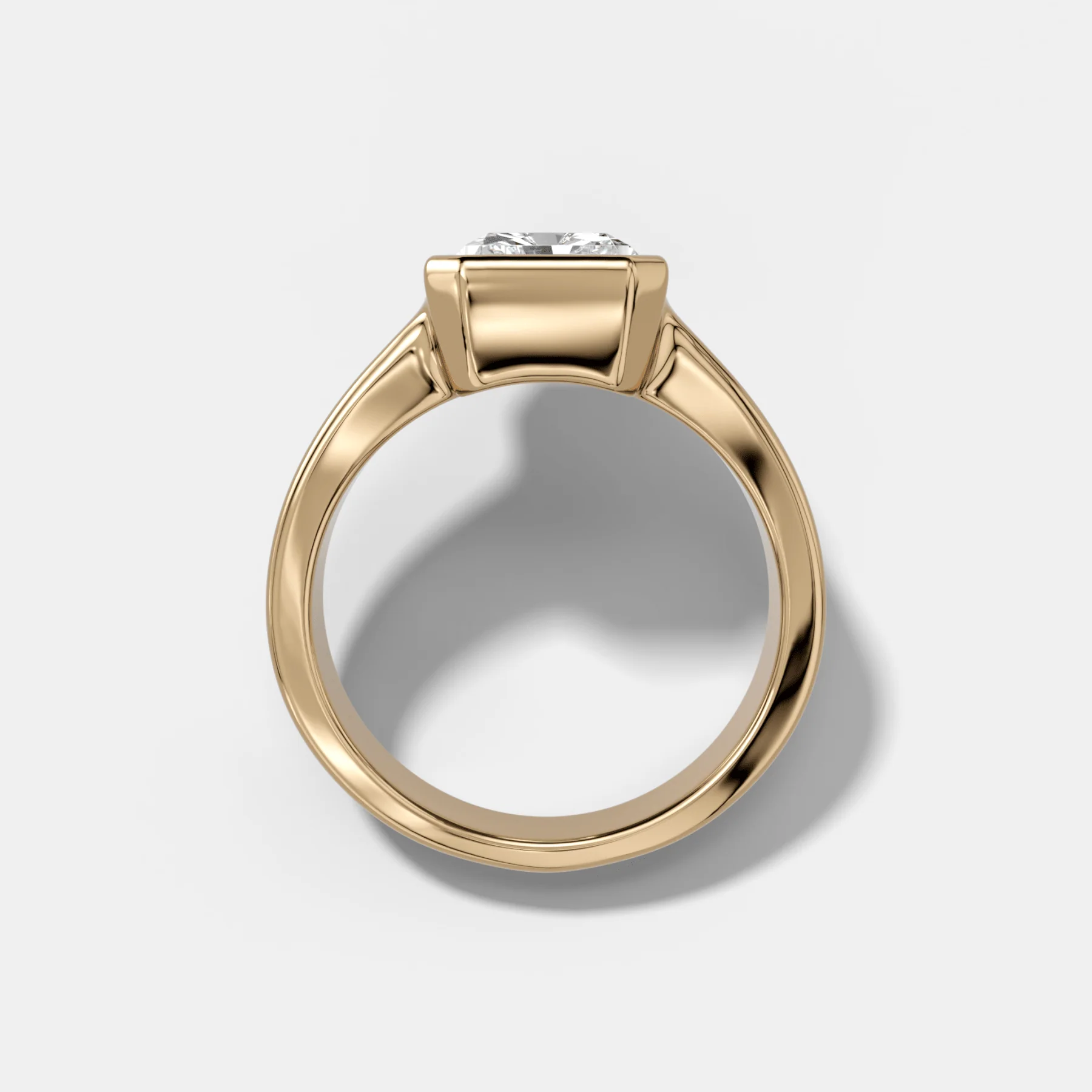 Finest Tapered Bezel Set Engagement Ring With Elongated Radiant Cut Diamond - Image 2
