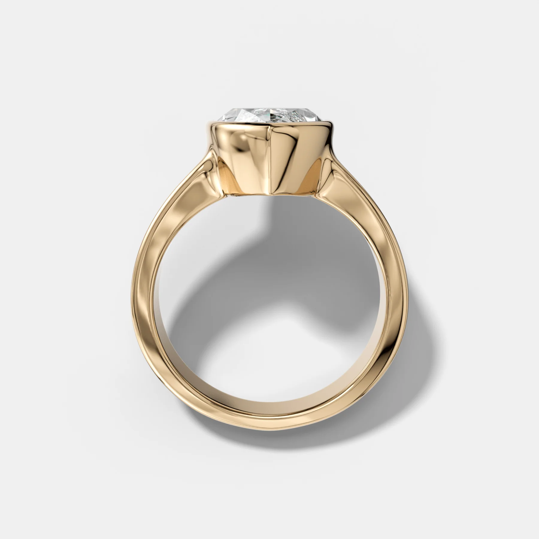 Finest Tapered Bezel Set Engagement Ring With Marquise Cut Diamond - Image 2