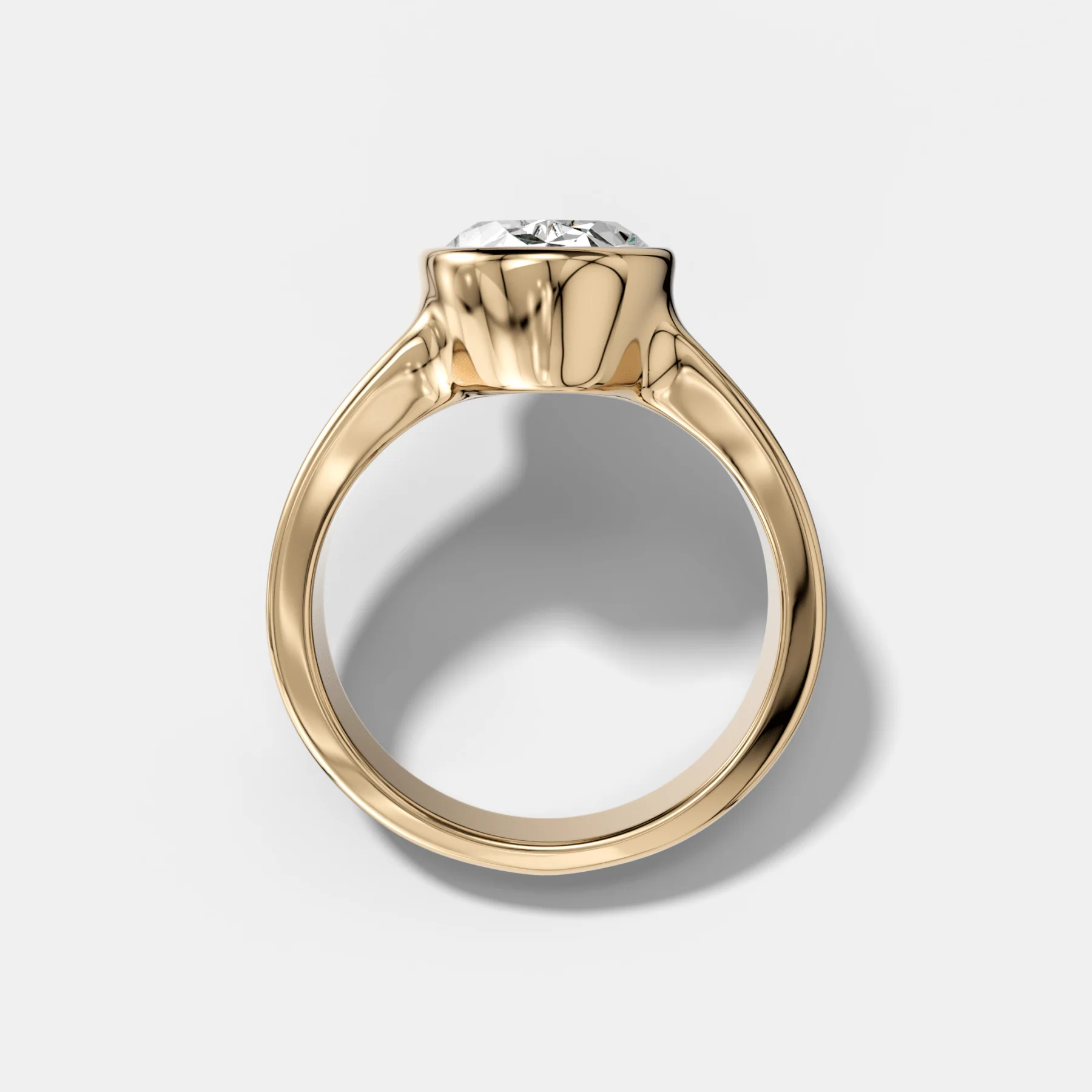 Finest Tapered Bezel Set Engagement Ring With Oval Cut Diamond - Image 2
