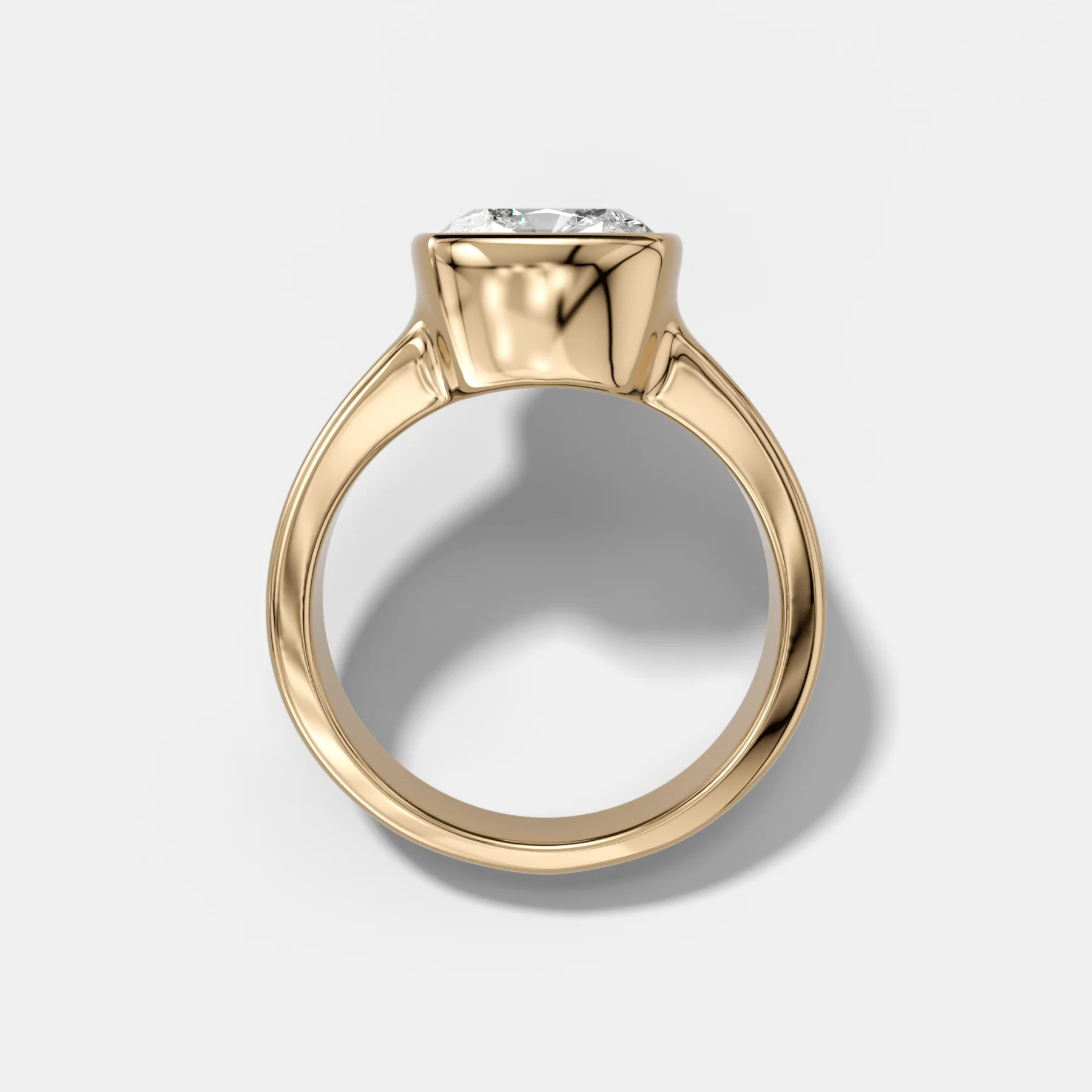 Finest Tapered Bezel Set Engagement Ring With Square Cushion Cut Diamond - Image 2