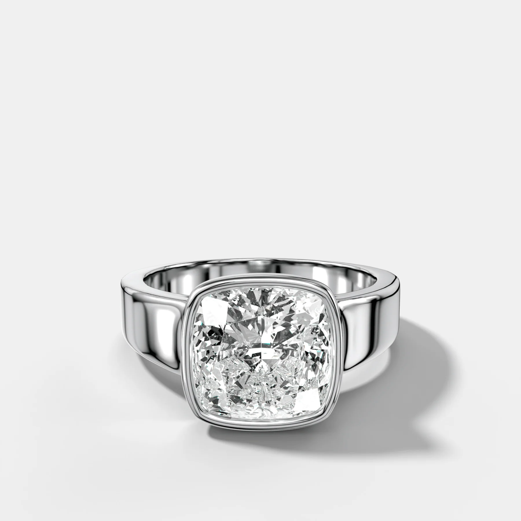 Finest Tapered Bezel Set Engagement Ring With Square Cushion Cut Diamond - Image 3