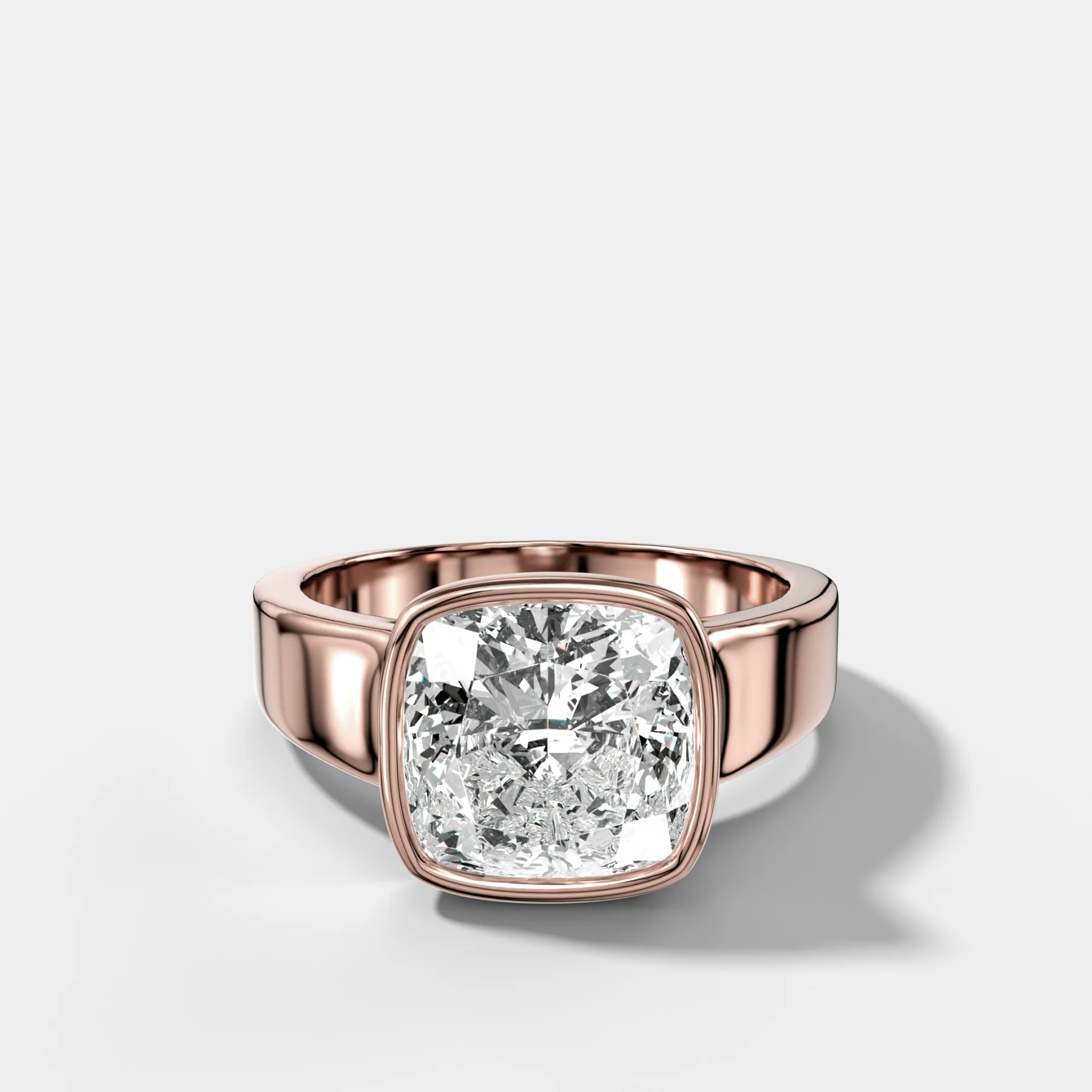 Finest Tapered Bezel Set Engagement Ring With Square Cushion Cut Diamond - Image 4