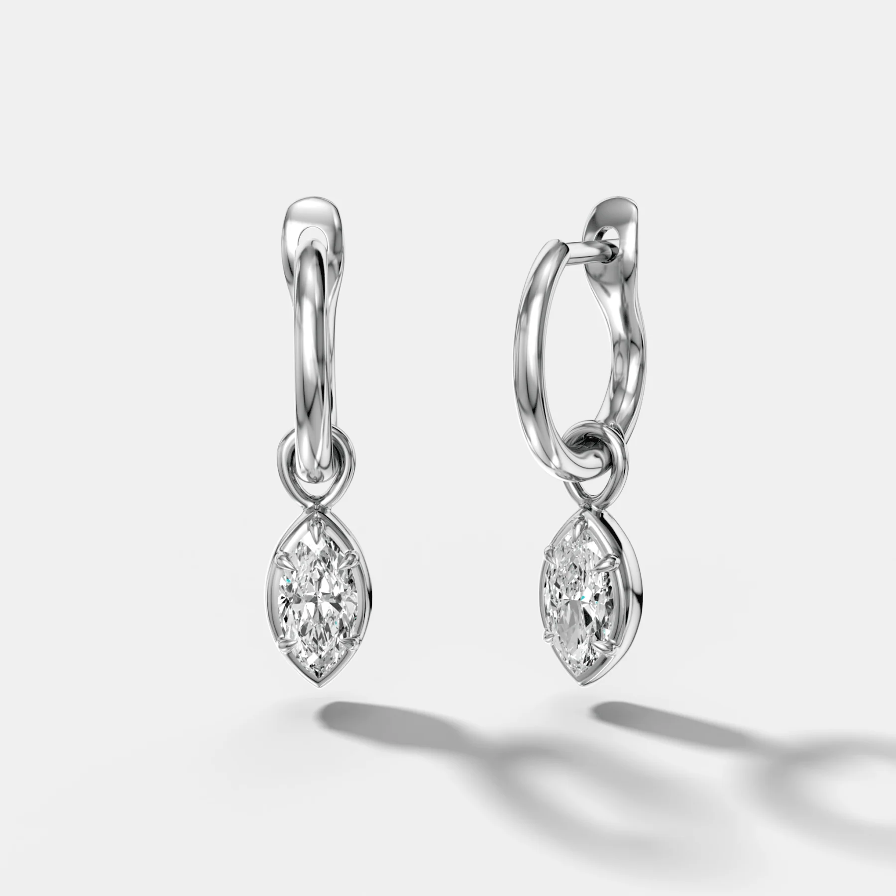 Five Prong Bezel Drop Huggies with Marquise Cut Diamonds - Image 2