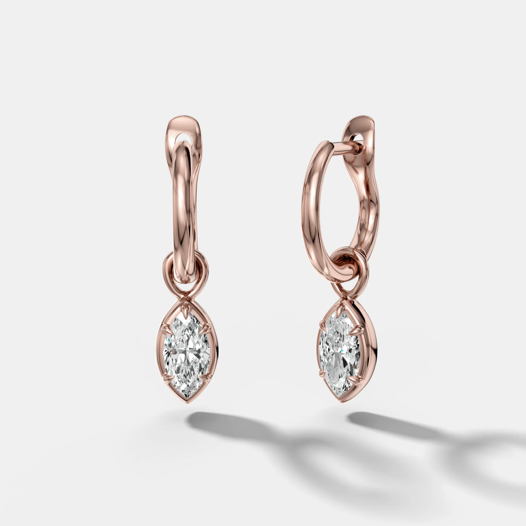 Five Prong Bezel Drop Huggies with Marquise Cut Diamonds - Image 3