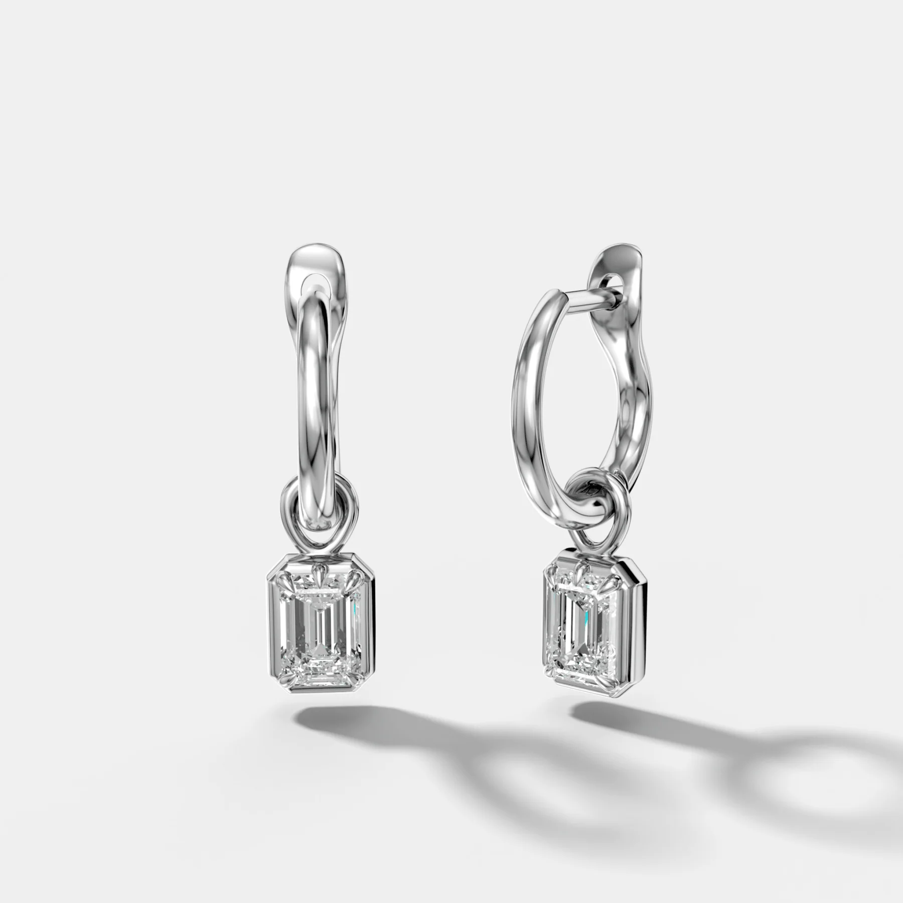 Five Prong Bezel Drop Huggies with Emerald Cut Diamonds - Image 2