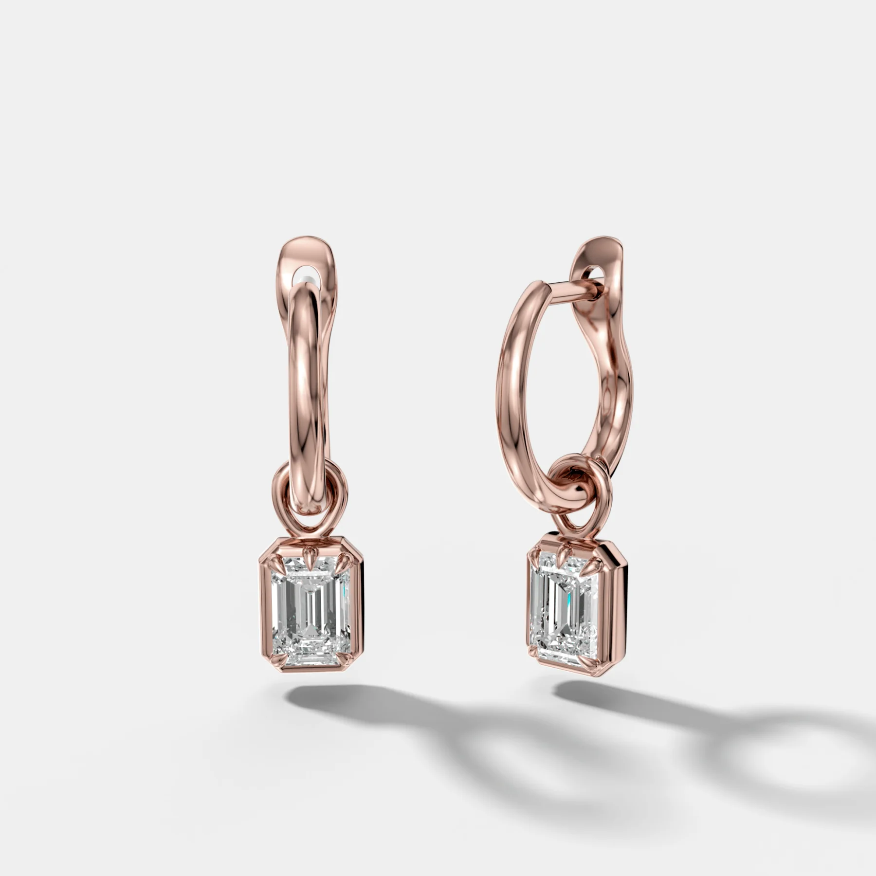 Five Prong Bezel Drop Huggies with Emerald Cut Diamonds - Image 3
