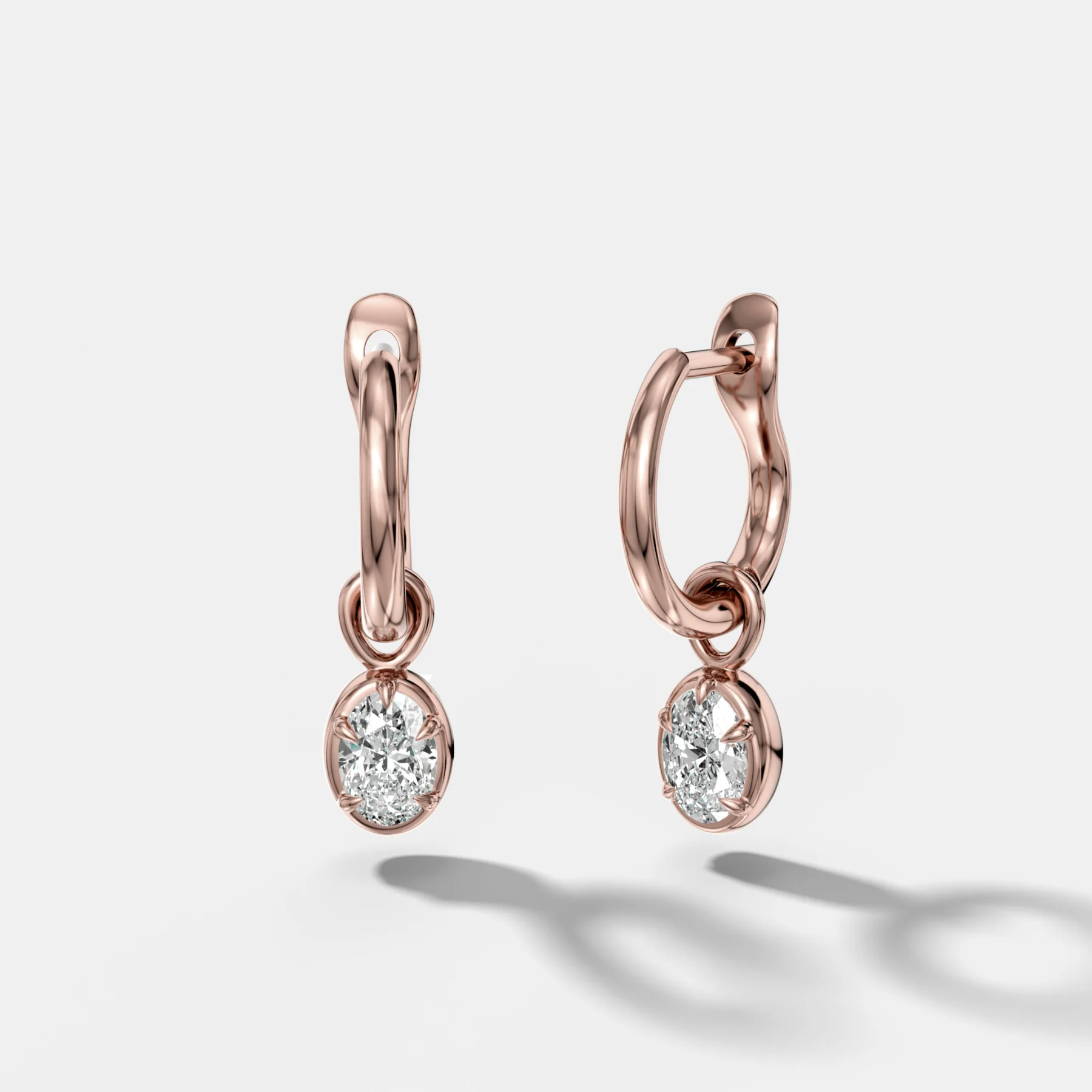 Five Prong Bezel Drop Huggies with Oval Cut Diamonds - Image 3