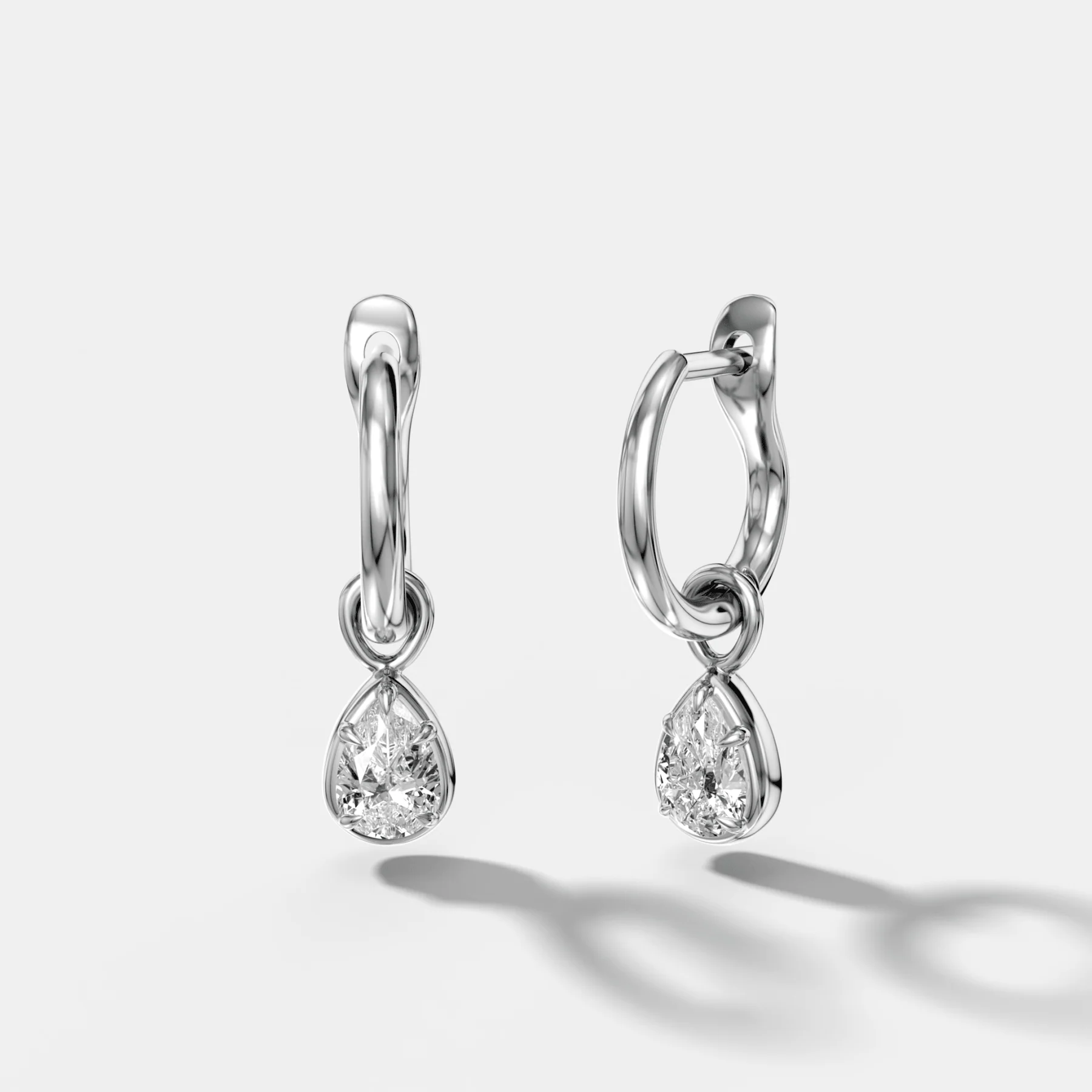 Five Prong Bezel Drop Huggies with Pear Cut Diamonds - Image 2