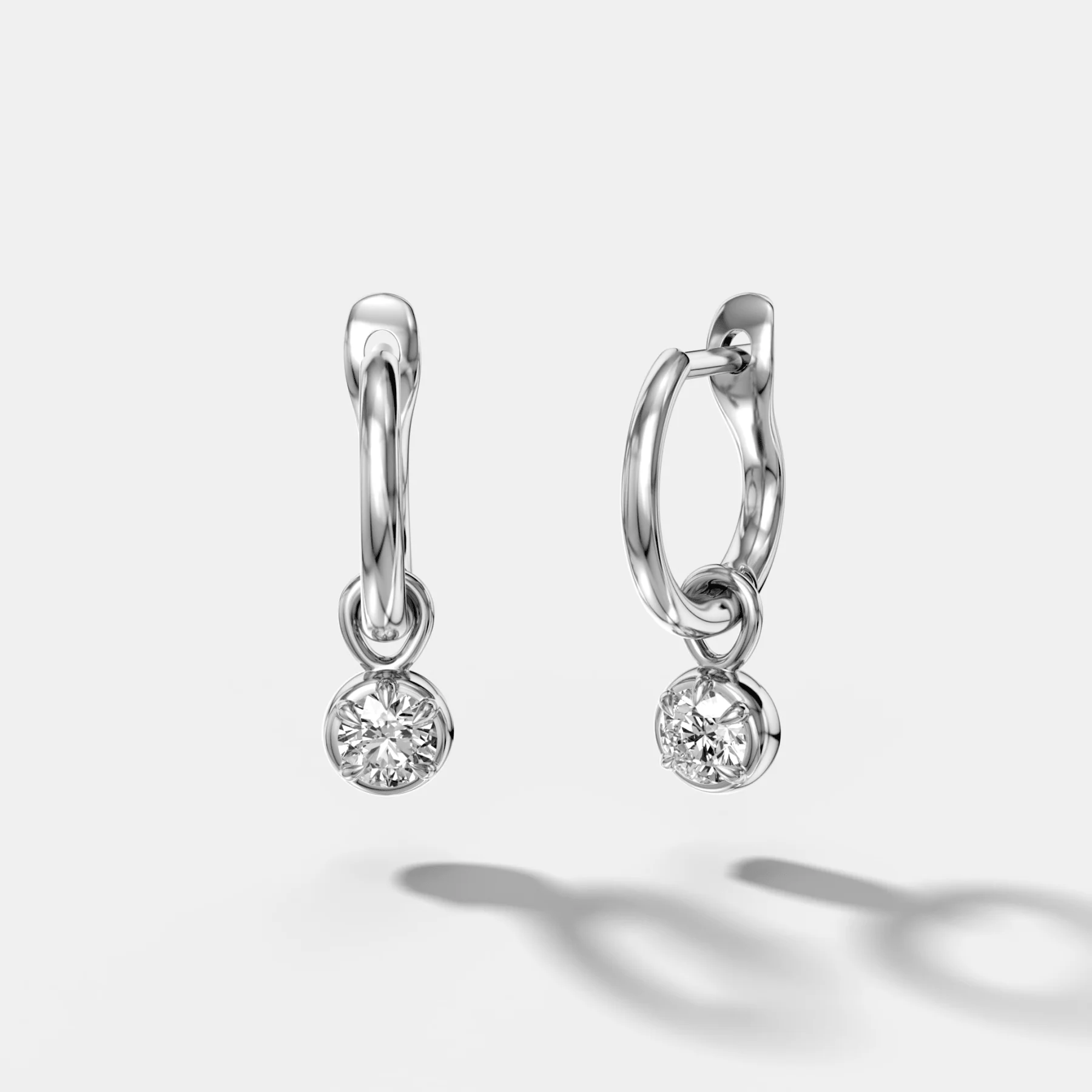 Five Prong Bezel Drop Huggies with Round Cut Diamonds - Image 2