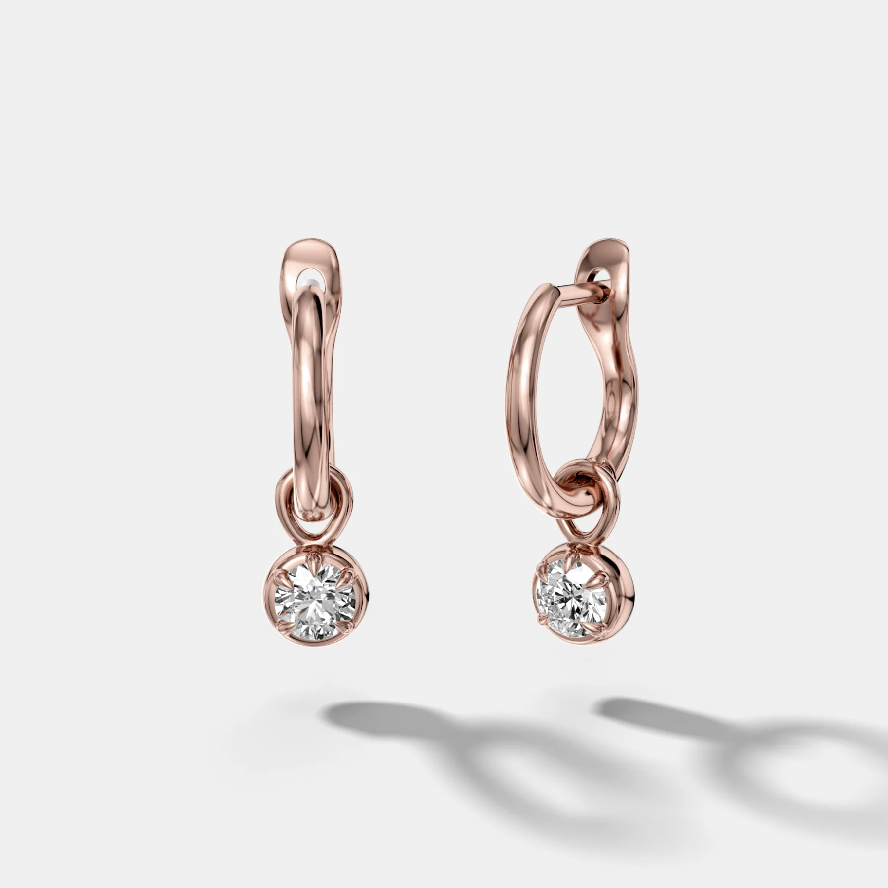 Five Prong Bezel Drop Huggies with Round Cut Diamonds - Image 3