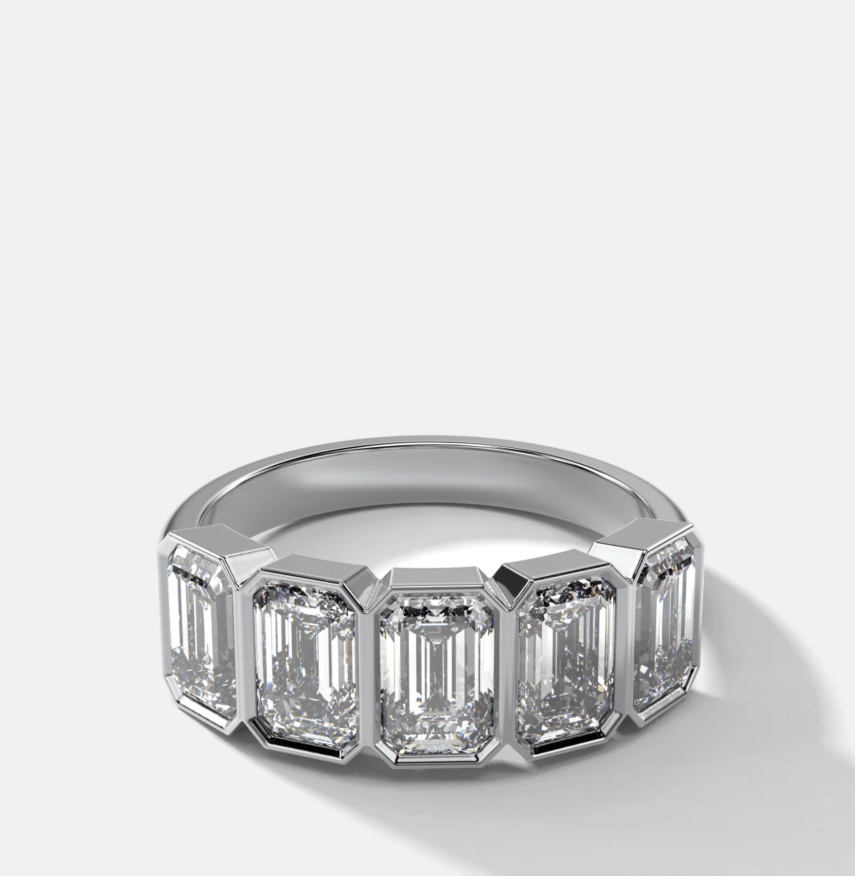 Five Stone Bezel Set Diamond Band With Emerald Cuts (2.50ctw) - Image 3