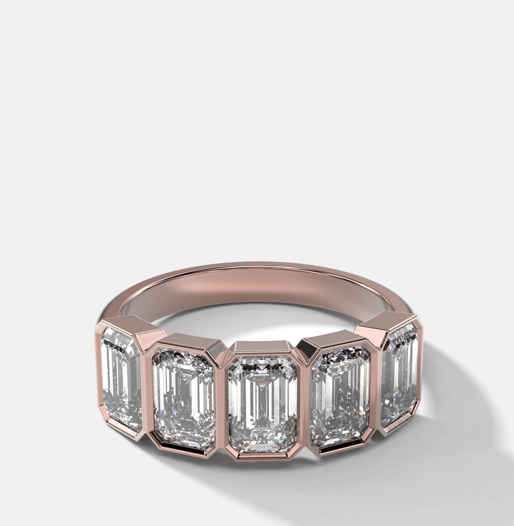 Five Stone Bezel Set Diamond Band With Emerald Cuts (2.50ctw) - Image 4