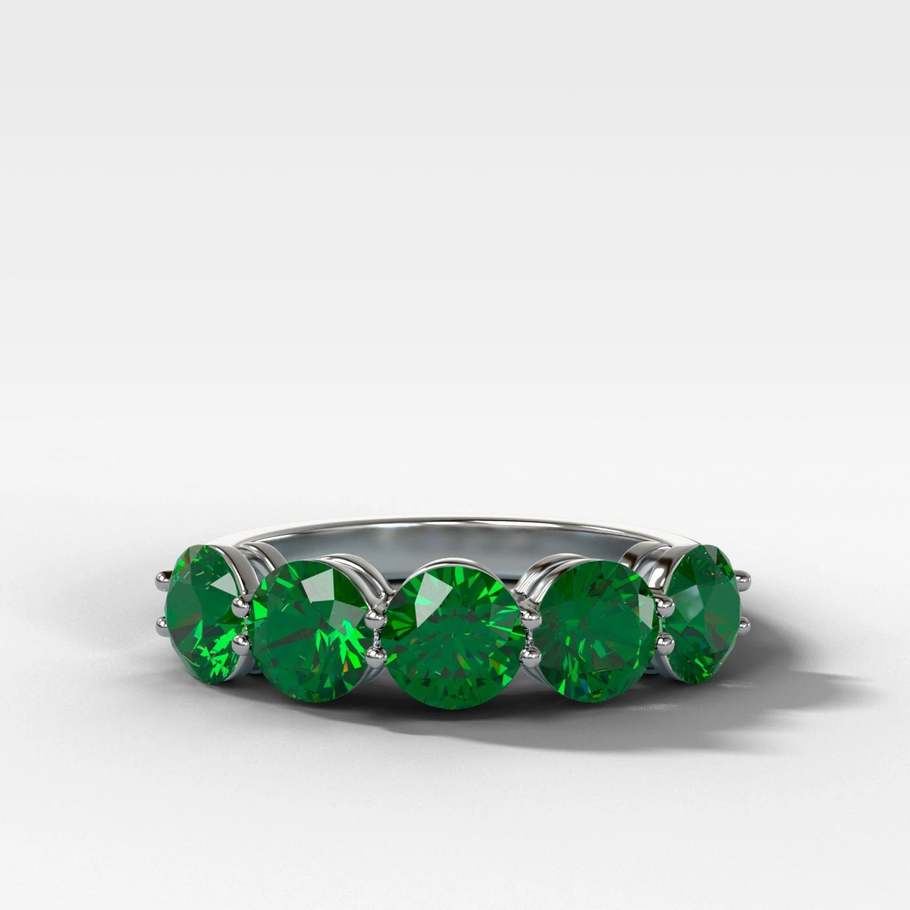 Five Stone Shared Prong Band with Round Green Emeralds - Image 2