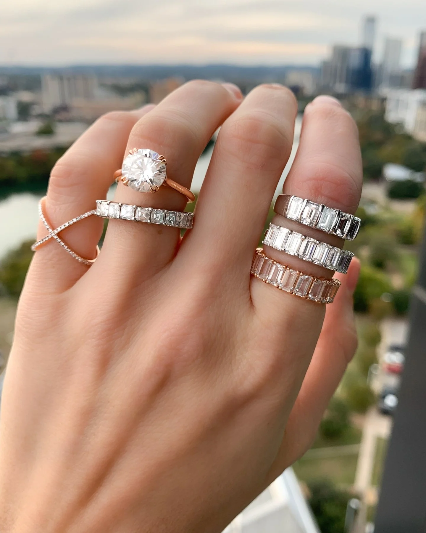 Five Stone Emerald Cut Diamond Wedding Band - Image 2