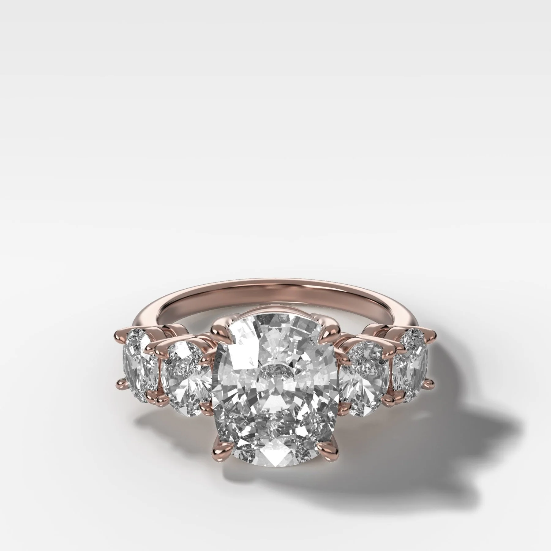 Five Stone Oval Engagement Ring With Elongated Cushion Cut Diamond - Image 5