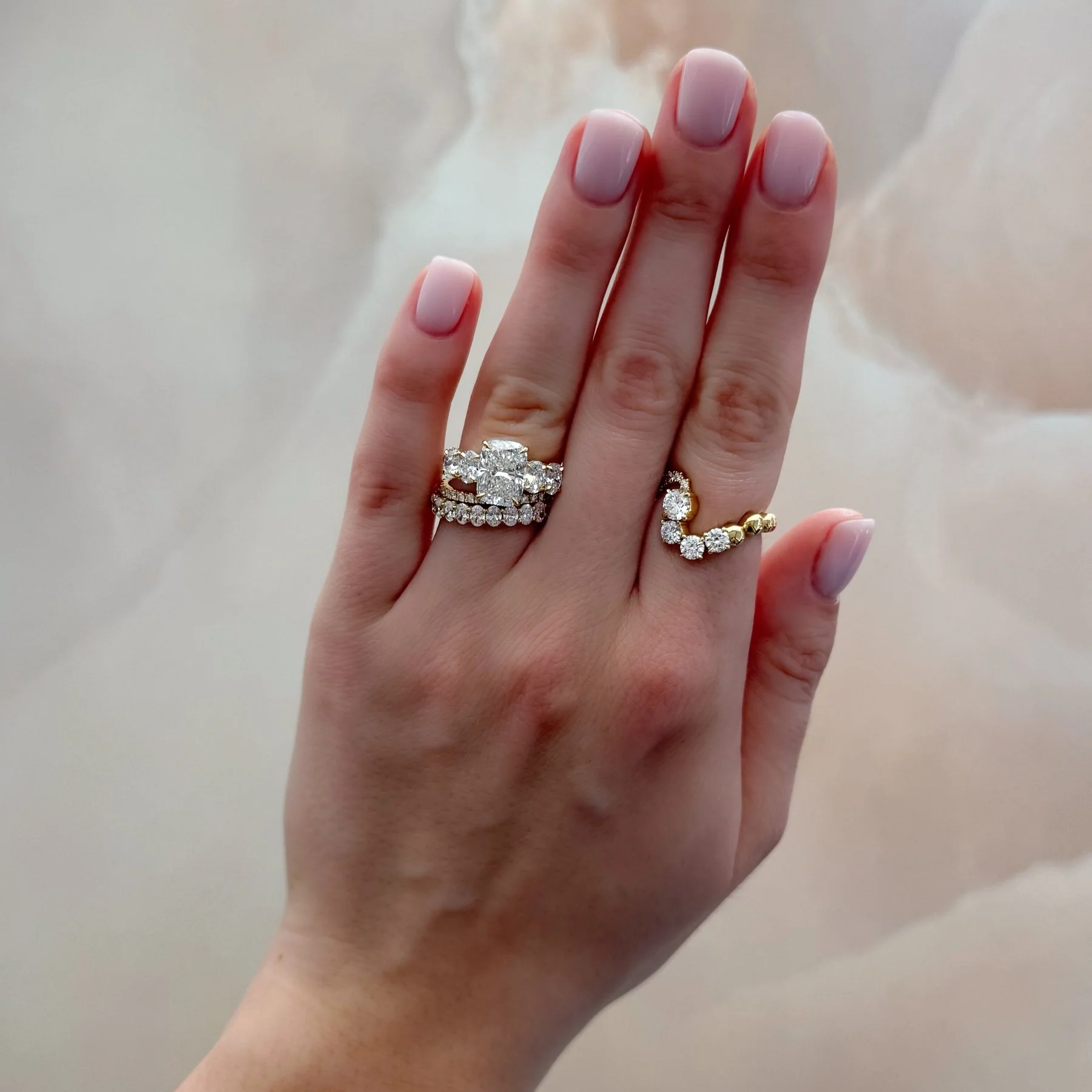Five Stone Oval Engagement Ring With Elongated Cushion Cut Diamond - Image 7