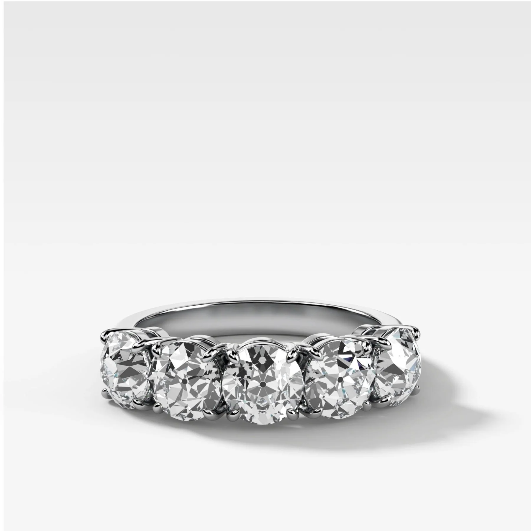 Five Stone Claw Set Diamond Wedding Band with Old Euro Cuts - Image 3