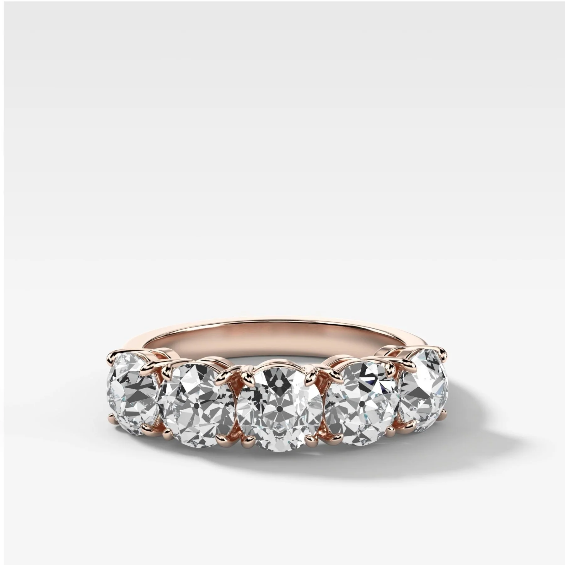 Five Stone Claw Set Diamond Wedding Band with Old Euro Cuts - Image 4