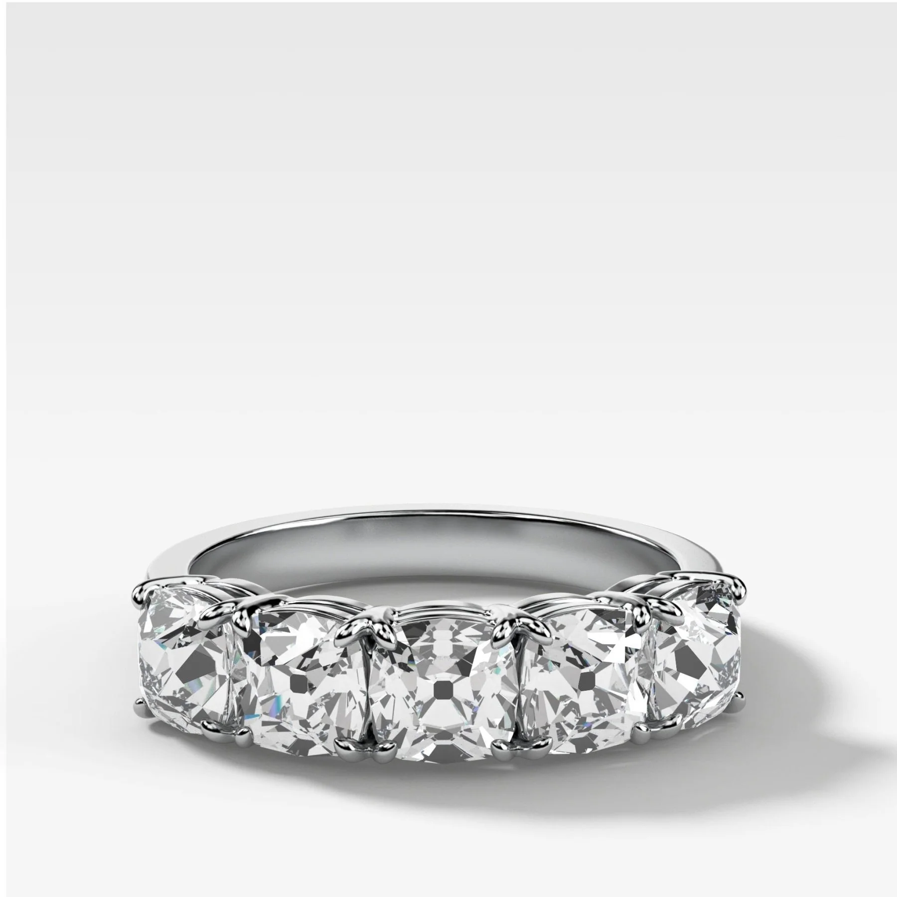 Five Stone Claw Set Diamond Wedding Band with Old Mine Cuts - Image 2