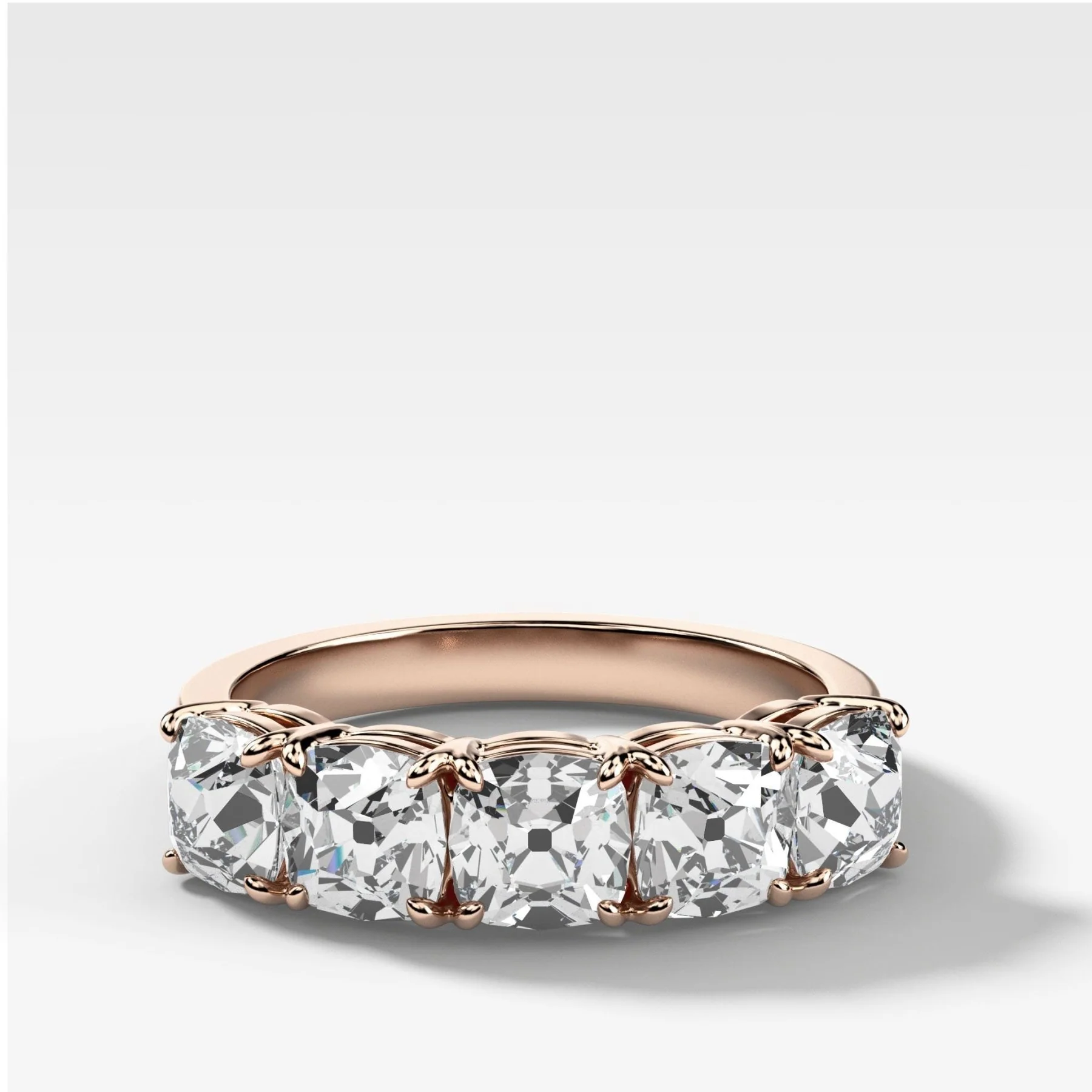Five Stone Claw Set Diamond Wedding Band with Old Mine Cuts - Image 3