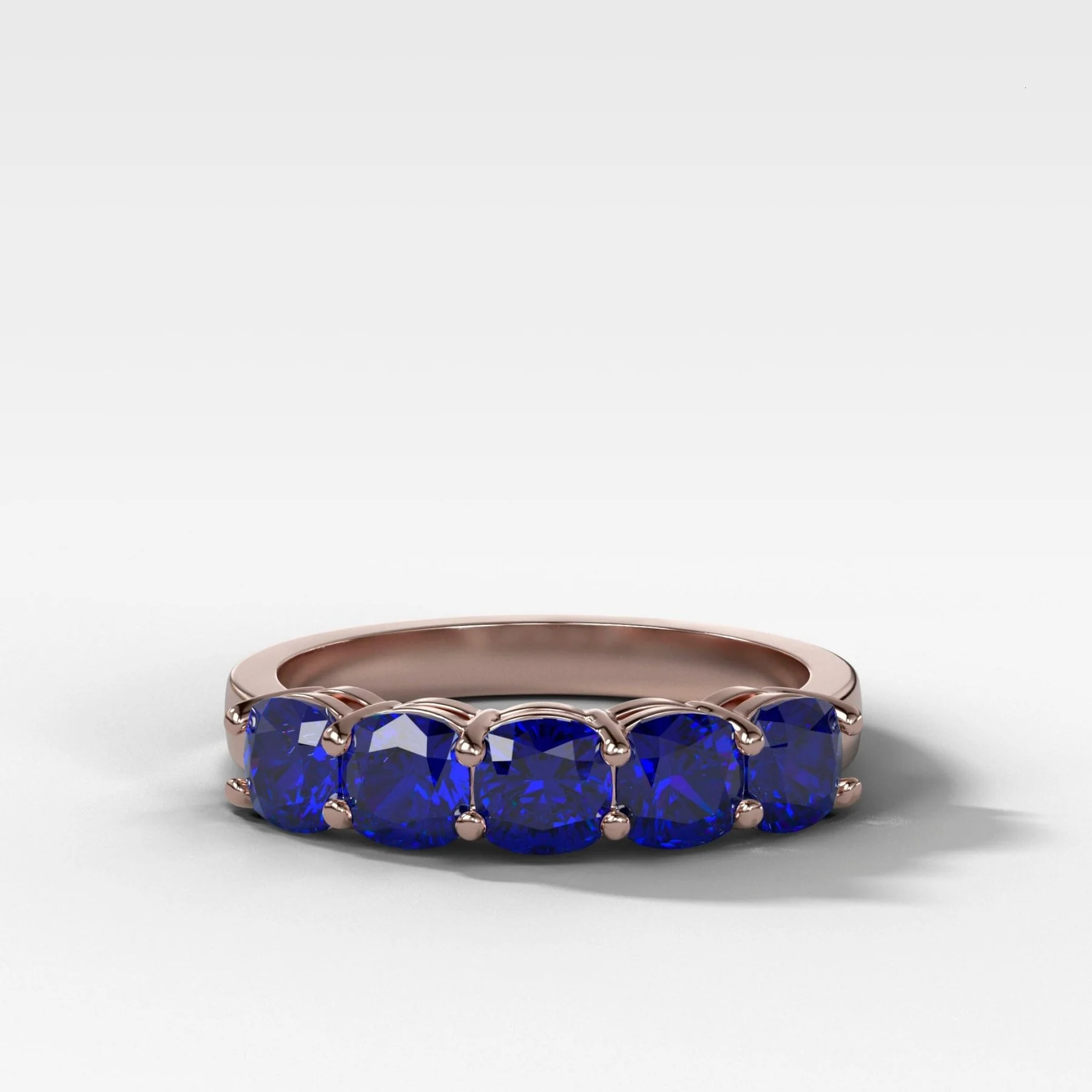 Five Stone Shared Prong Band With Blue Sapphire Gemstones (2.50ctw) - Image 4