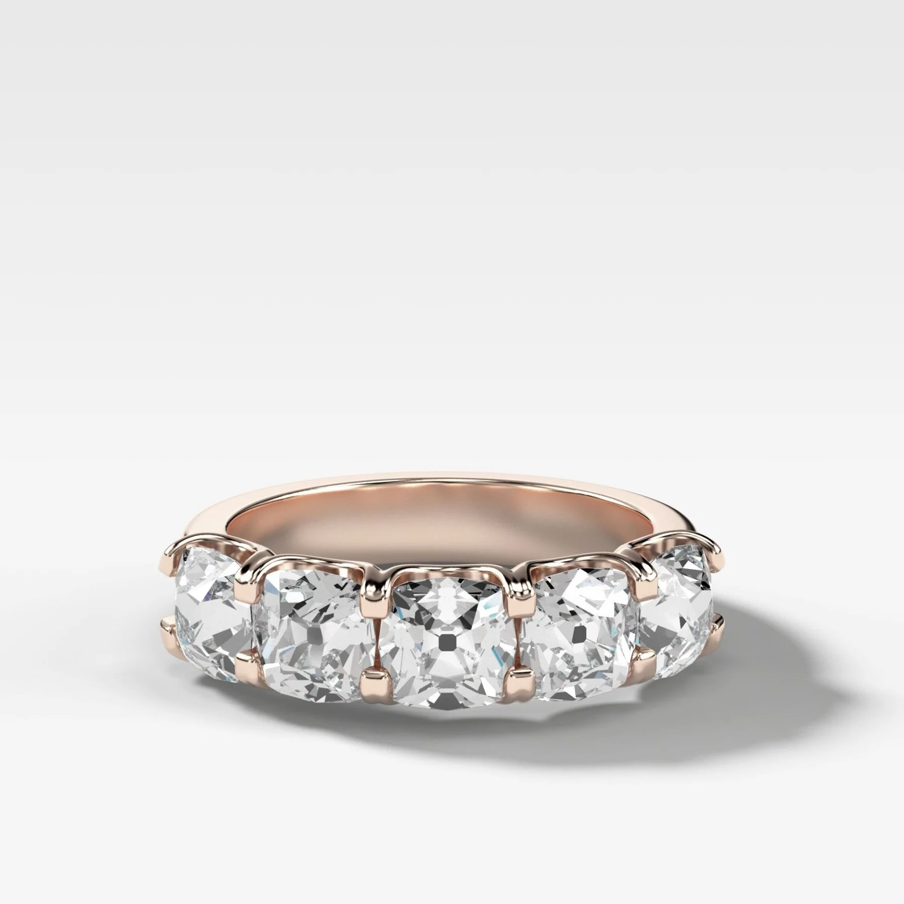 Five Stone Shared Prong Diamond Wedding Band With Old Mine Cuts (2.75ctw) - Image 3