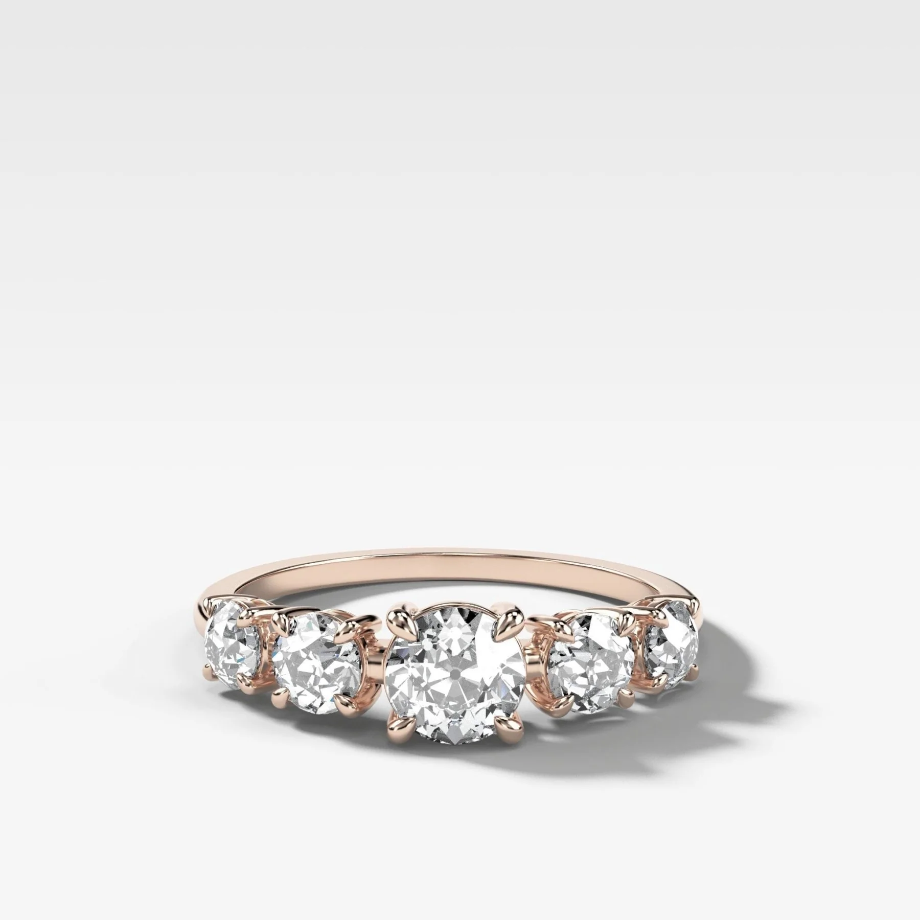 Graduated Five Stone Wedding Band with Old Euro Cut Diamonds - Image 3