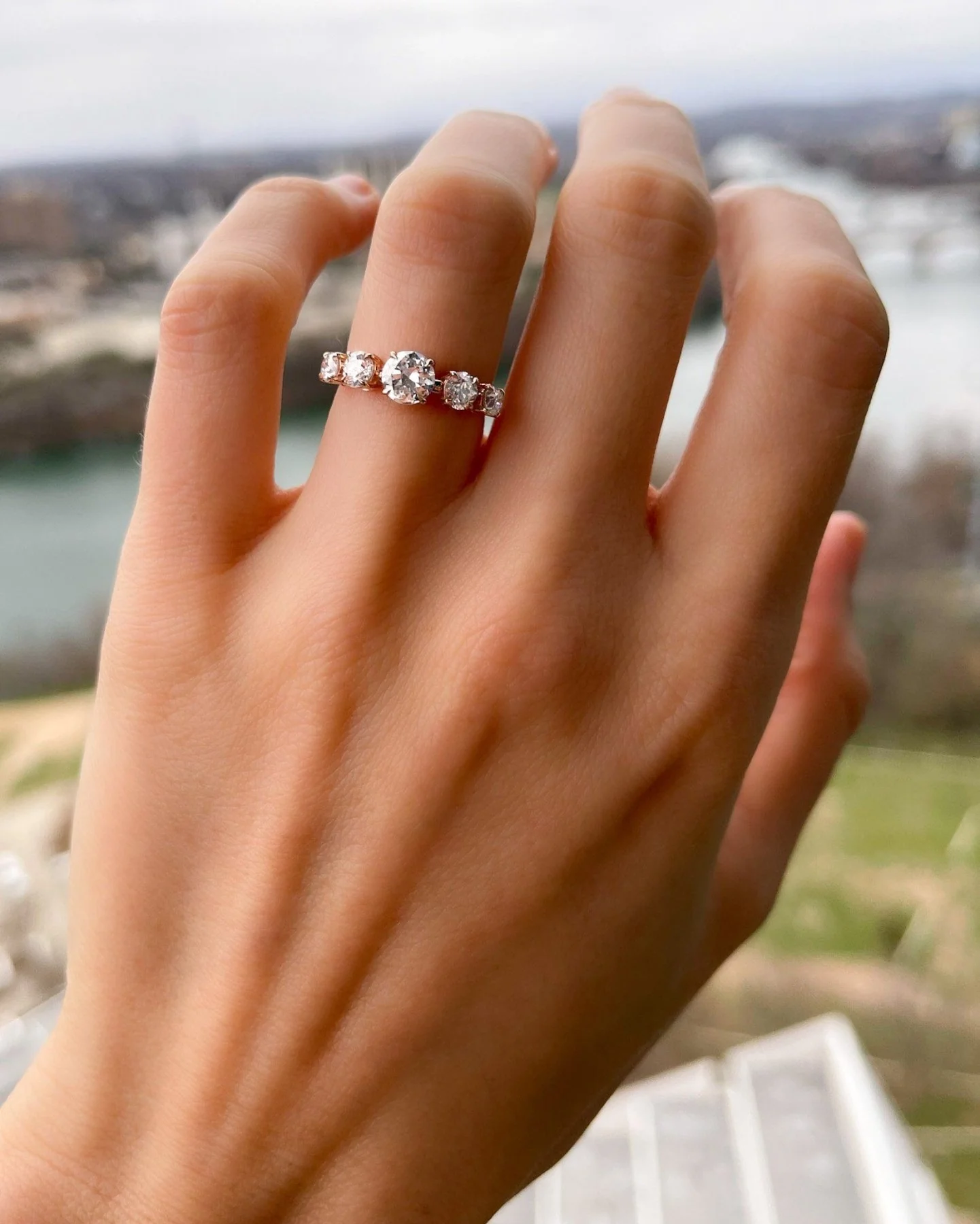 Graduated Five Stone Wedding Band with Old Euro Cut Diamonds - Image 4
